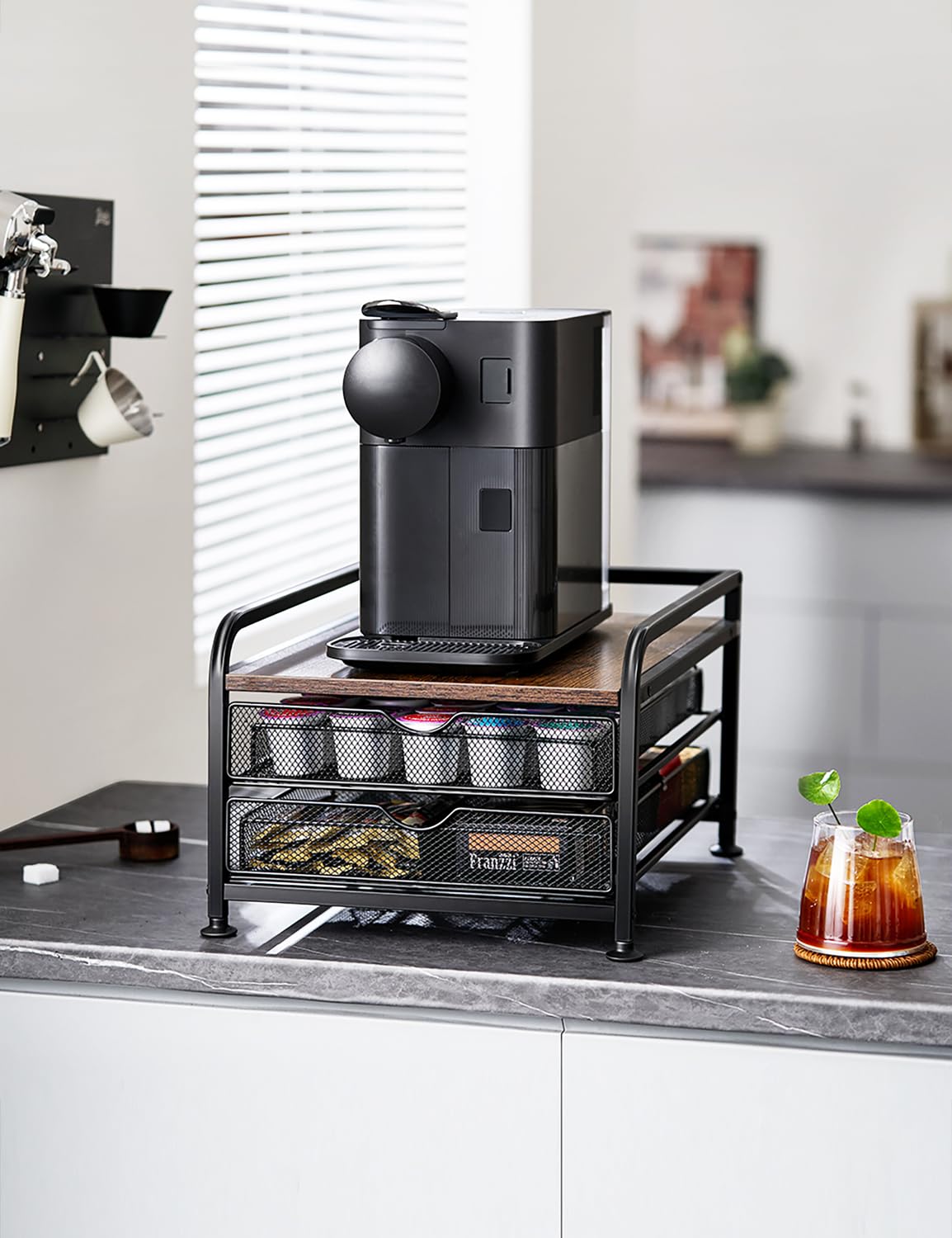 SenereHome Uchwyt na kubek K, uchwyt na kapsułki Vertuo, organizer na blat do Nespresso, czarny