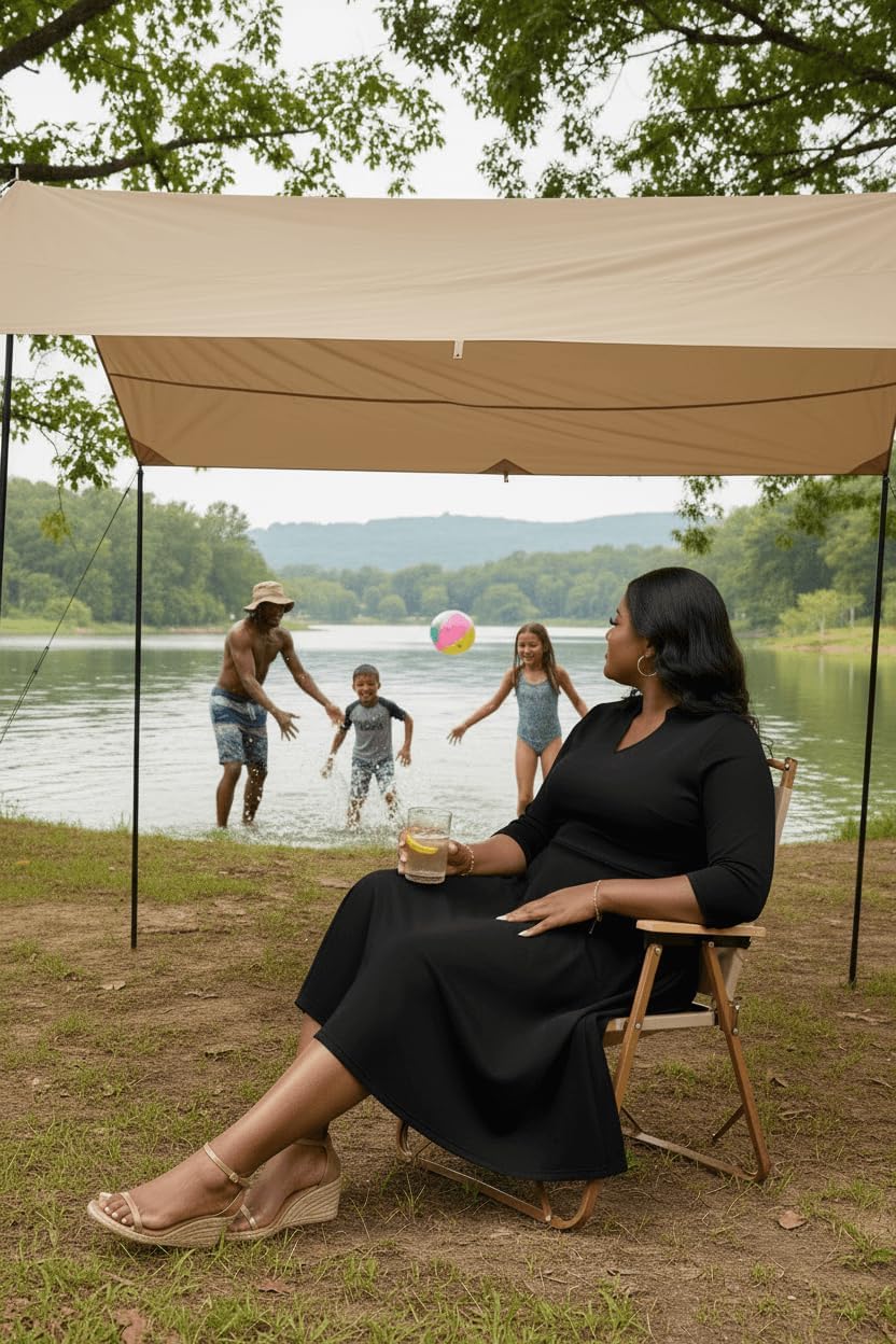 Nmoder Plus Size Dresses for Women - Casual 3/4 Sleeve V Neck Church Midi Dress Wedding Guest Cocktail with Pocket - Image 4