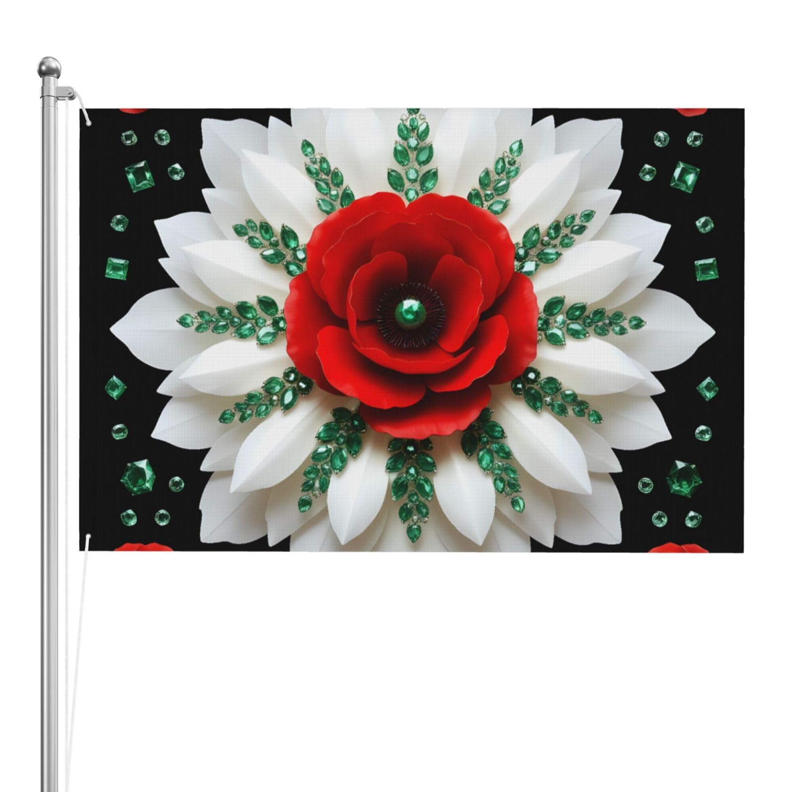 Drapeau extérieur 1,2x1,8m Red Rose Diamond Beauty grand format pour cour terrasse et maison
