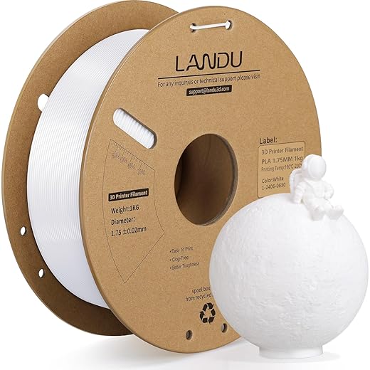 LANDU PLA Filament 1.75mm White 1KG, 3D Printer Filament 1kg Cardboard Spool(2.2lbs), Dimensional Accuracy +/- 0.02mm, Neatly Wound PLA 3D Printing Filament Fits for Most FDM 3D Printers, White PLA