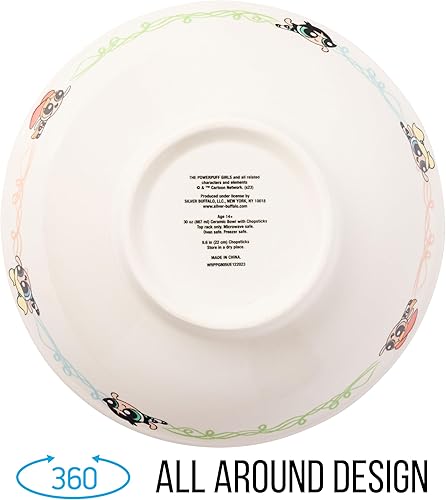 Miniatura 109 de Silver Buffalo The Powerpuff Girls Girl Power Featuring Blossom, Bubbles, and Buttercup Ceramic Ramen Noodle Rice Bowl with Chopsticks, Microwave