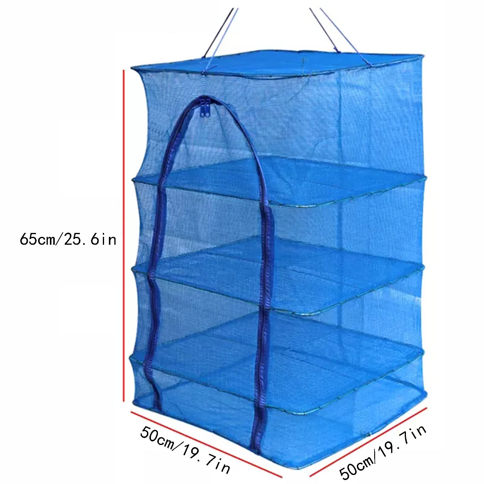 Hängend Trocknen Gestell Netz 3 Lagen Fleisch Trocknen Netz Falten Gemüse Fisch Teller Gittergewebe Mit Reißverschluss(Size:50x65cm,Color:Blau)