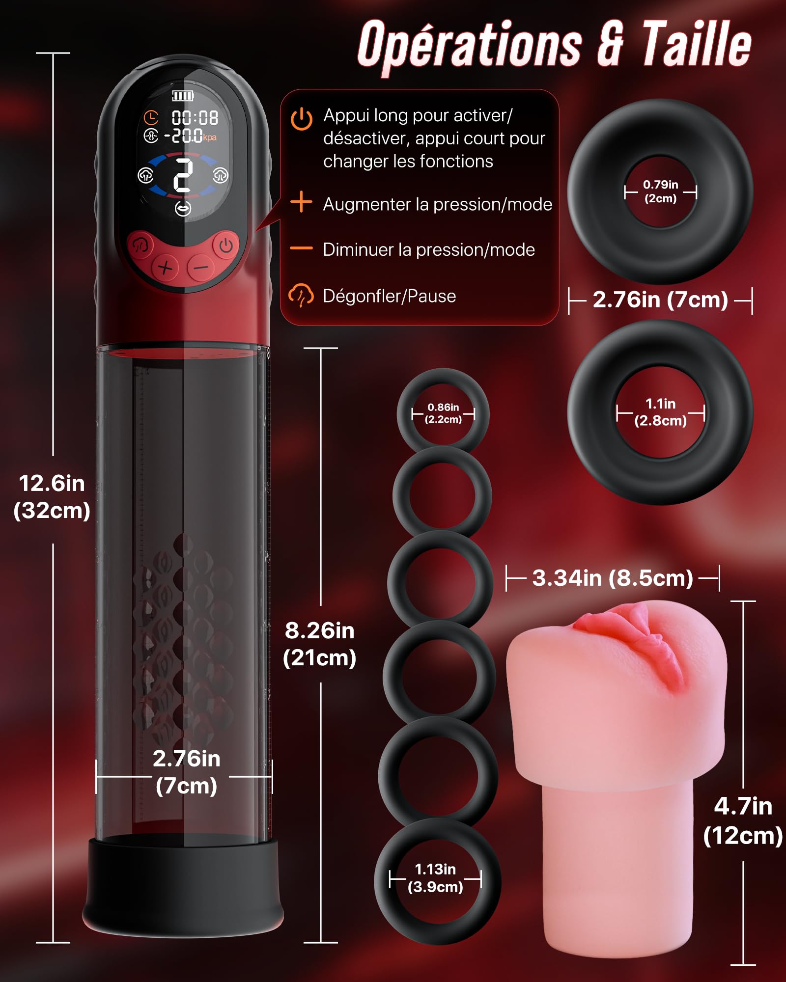 Pompe à Pénis Sextoyse Homme Sex Toys, APP Pompe à Vide Électrique Manuelle & Automatique avec 8 d'Aspiration Masturbateurs Masculins, Sex Toyspour Pour Homme Masturbateur avec Vaginette Silicone