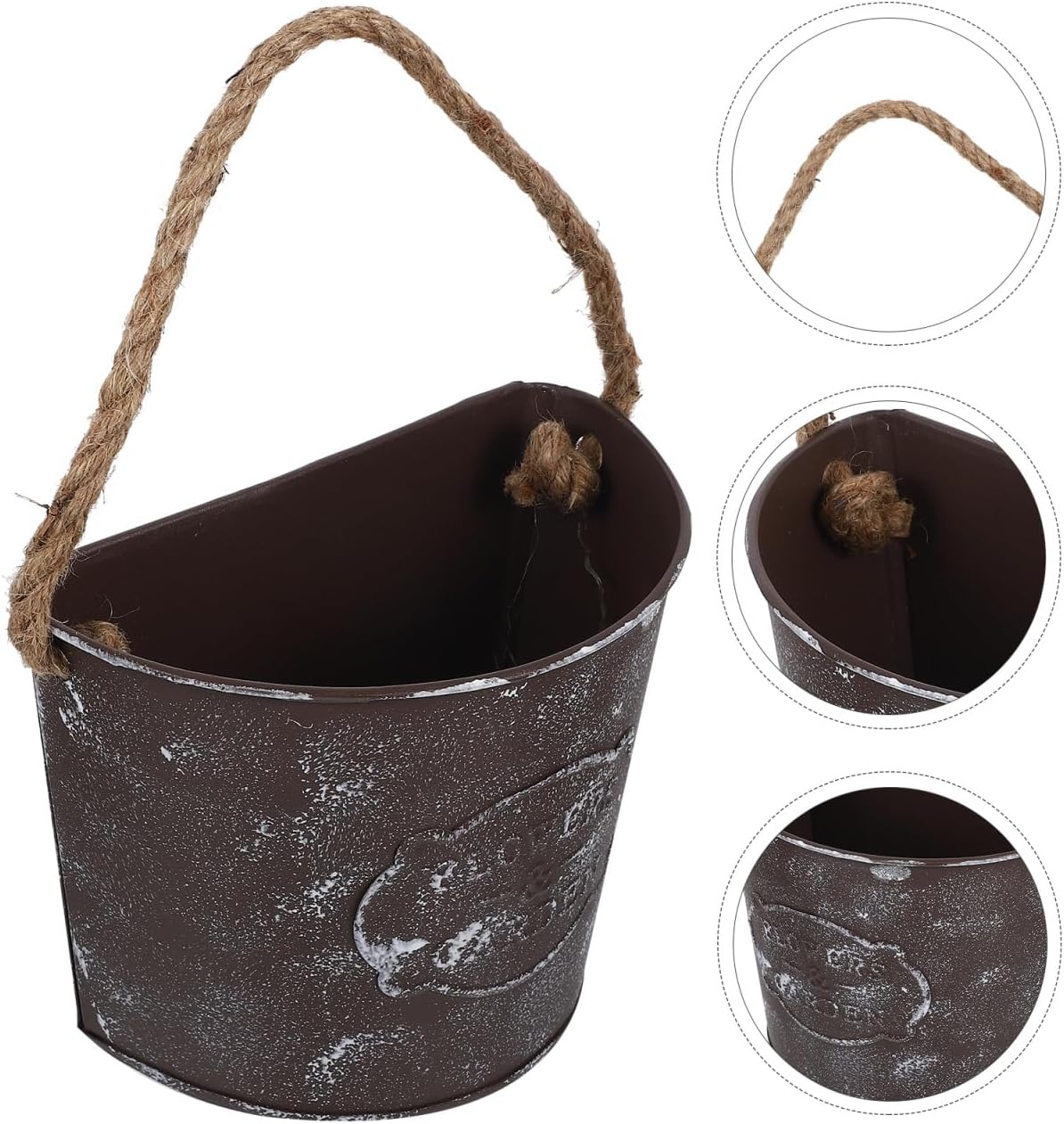 Abaodam Wall Hanging Flowerpot Rustic Iron Wall-Mounted Planter with Durable Rope for Indoor and Outdoor Garden Patio Home Decor 7.08X5.39X4.48 Inch Set of 2