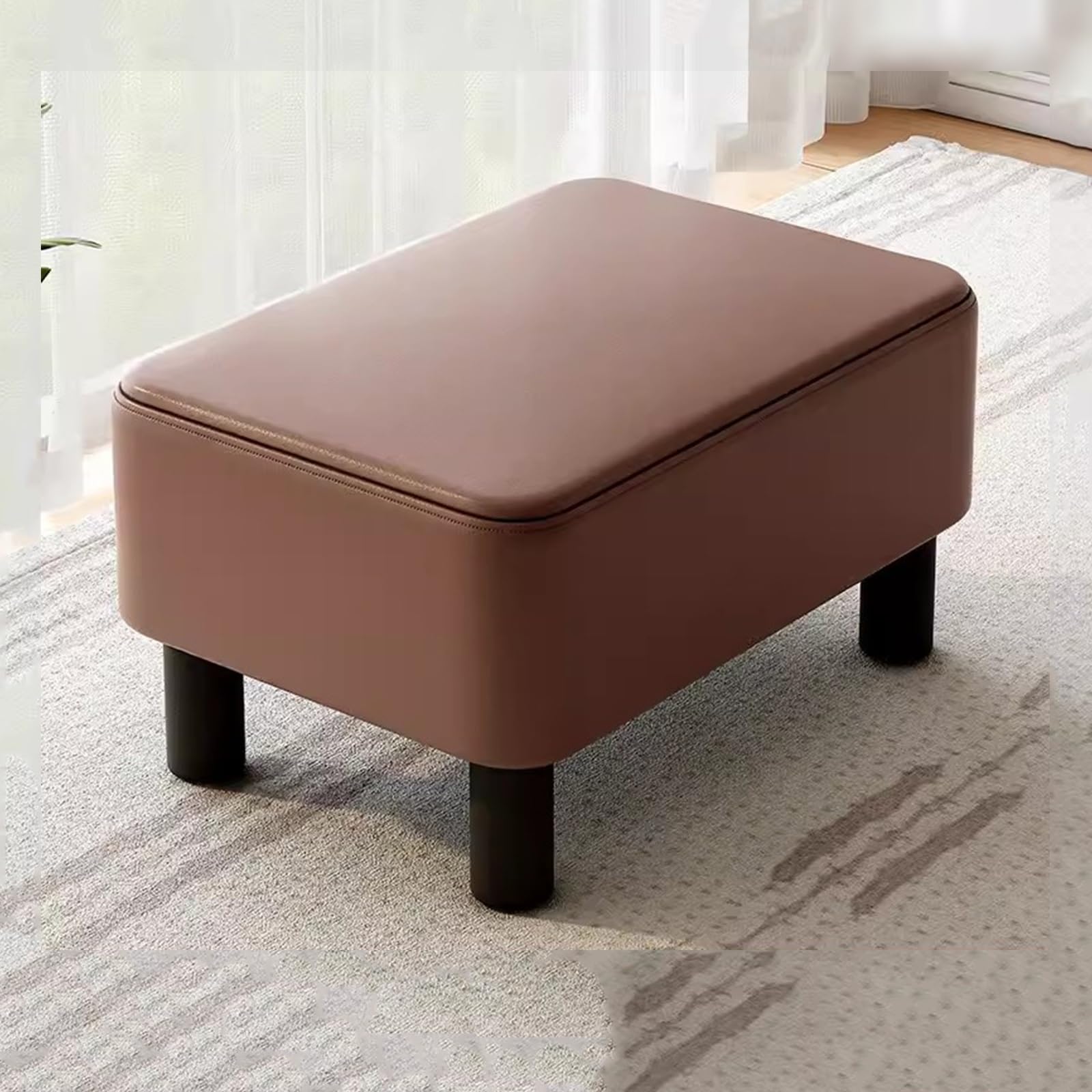 Repose-pieds rectangulaire polyuréthane marron, tabouret coffre de rangement