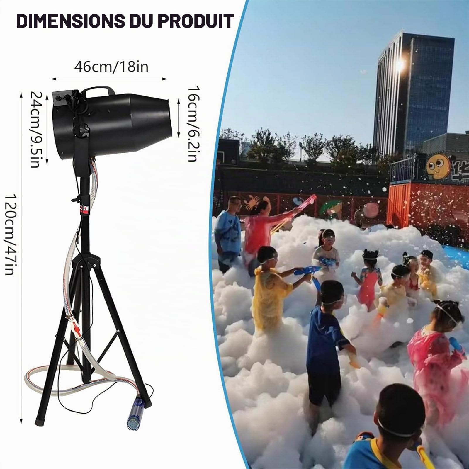 Machine à Mousse Haute Performance 1000 W, Jouet Aquatique pour Piscine pour Enfants et Adultes, idéal pour Les fêtes et Anniversaires (Filles et garçons), Canon à Mousse Professionnel Black