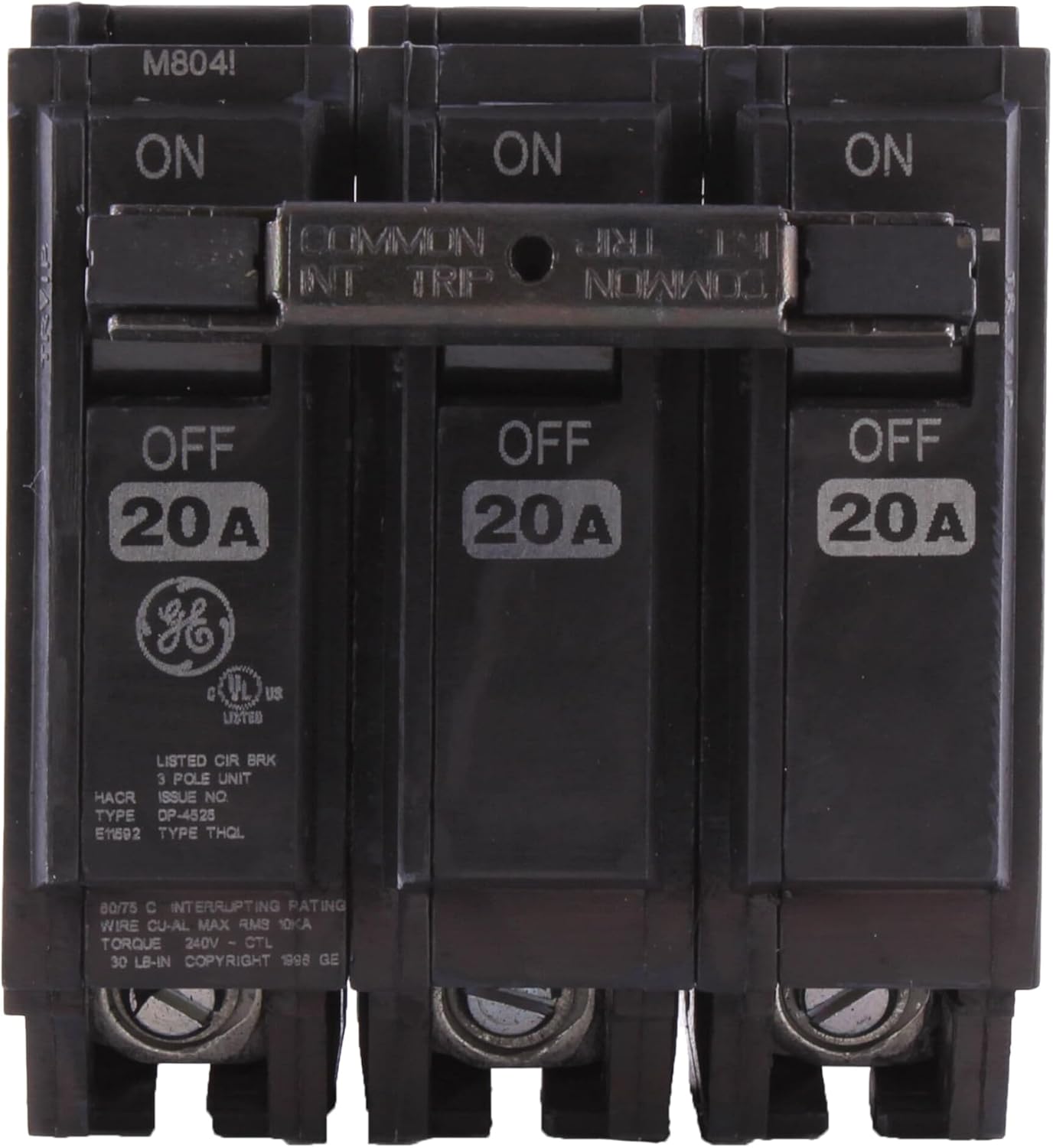 ABB Q-Line® THQL32020 Circuit Breaker • 20A/3-Pole Configuration • 120/240 VAC, 10 kAIC • Thermal Magnetic Trip • Quick-Make/Quick-Break Mechanism • Plug-in Mount