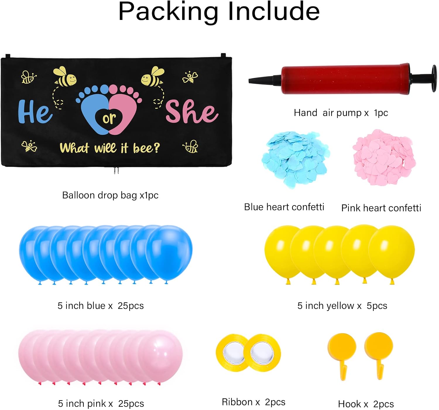 Tenshun What Will It Bee Gender Reveal Balloon Drop Bag He or She Zipper Bag with Pink and Blue Balloons Confetti Bee Themed Boy or Girl Baby Shower Sex Reveal Party Decoration Supplies image 5