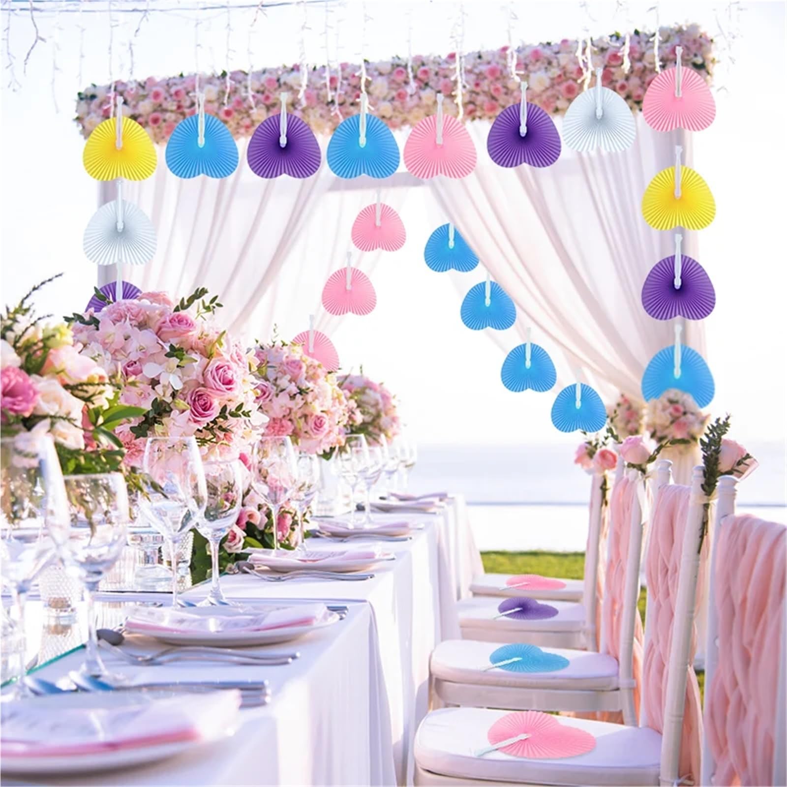 Handfächer, faltbar, herzförmig, blanko, Papierfächer für Hochzeiten und Partys, Hochzeitsgeschenk, Party, Zuhause, 60 Stück (zufällige Farbe)
