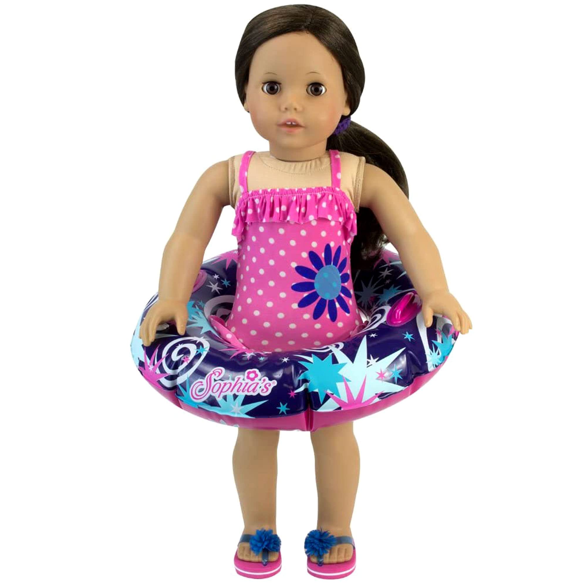 18 Inch Doll Swimwear, Hot Pink Polka Dot Bathing Suit & Summer Inner