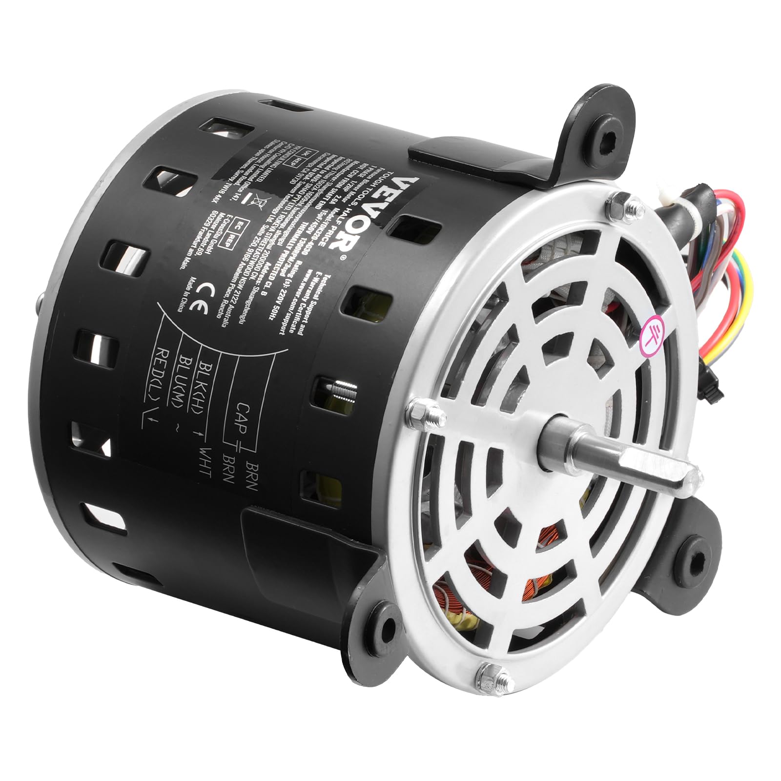 VEVOR Motor de Soplador de Horno de 1/2 HP, 220 V, 2,6 A, 1300 RPM, 3 Velocidades, Diámetro de Eje de 10 mm, Longitud de Eje de 20 mm, Rotación en Sentido Antihorario desde el Extremo del Eje