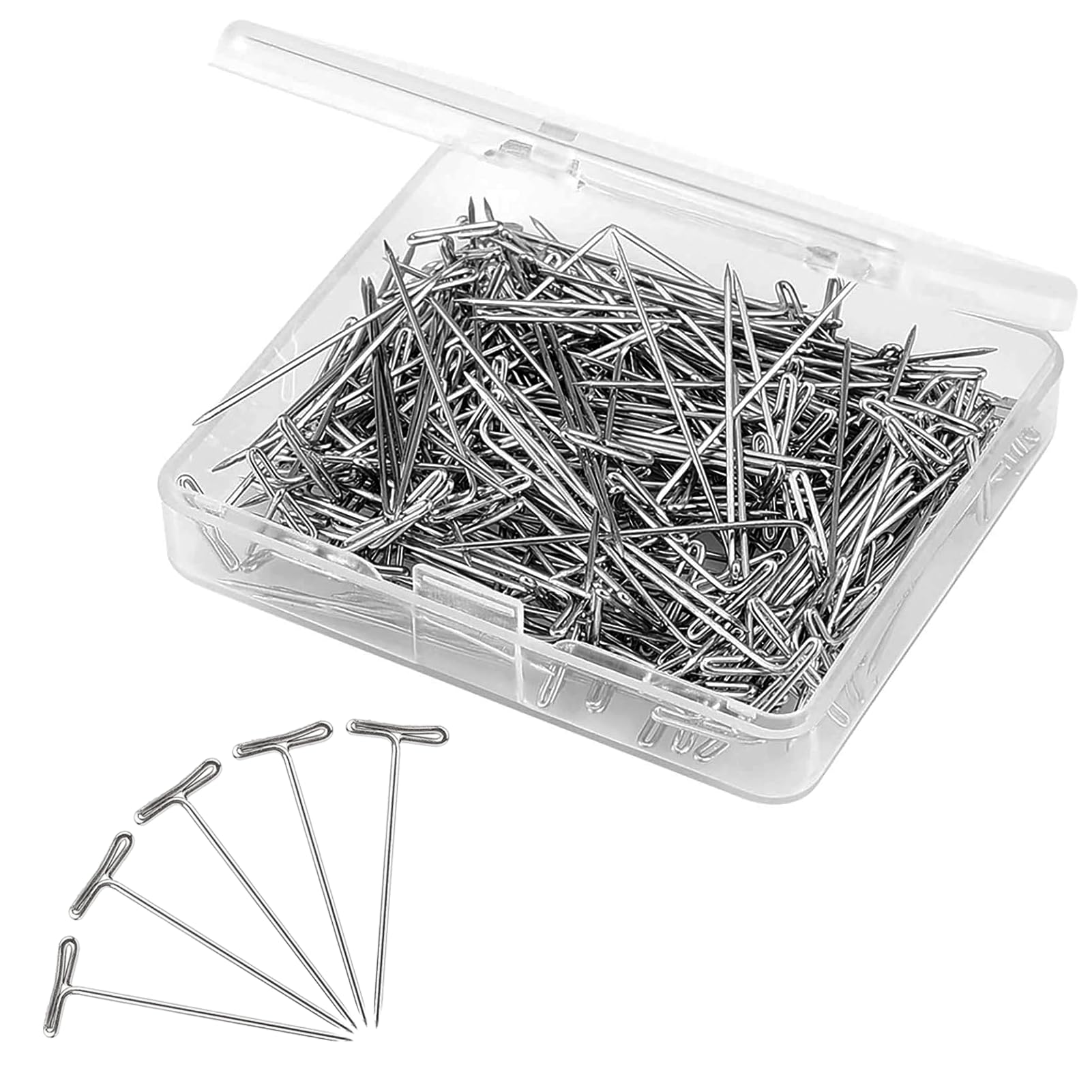 200 PCS T Pins, Wig Pins, Blocking Pin with Plastic Box, T Pin Smooth Strong Durable, for Dressmaking, Blocking Knitting, Modelling and DIY Crafts, Wig Making(27mm)