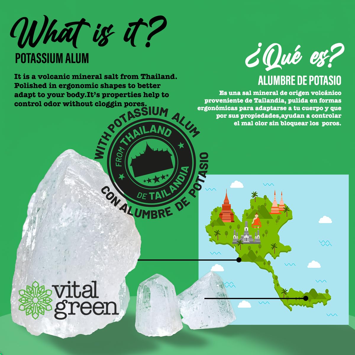 Vital Green Thai Crystal Potassium Alum Deodorant, Unscented, 100g, 12pk image 4