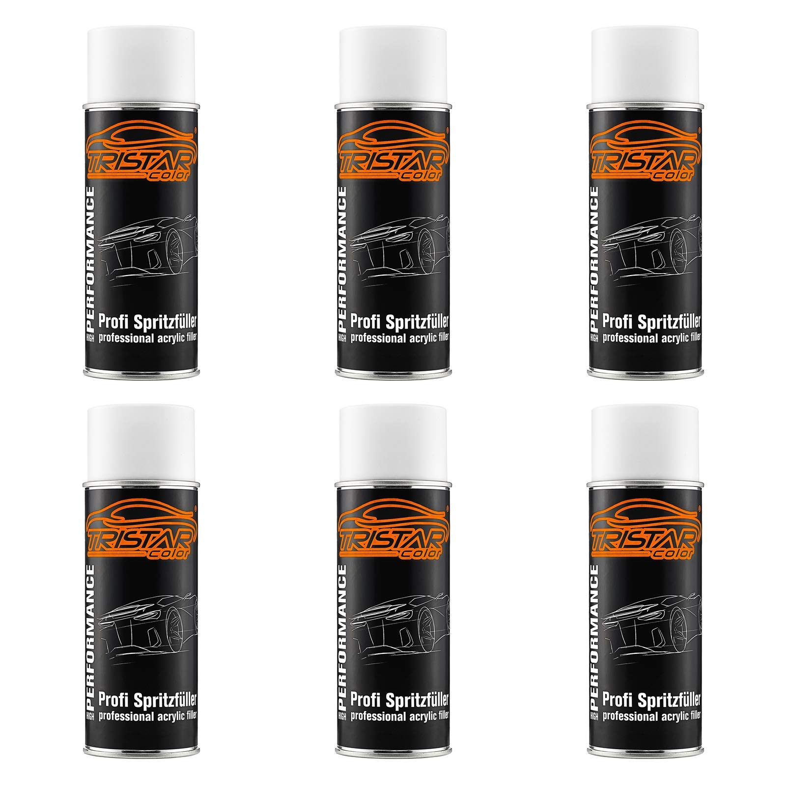 TRISTARcolor Füller Spritzfüller Haftgrund 6 x Spraydose 400 ml weiß | Grundierung, Füller und Spritzspachtel für Autolack, gleicht Kratzer aus, Rostschutz, universell einsetzbar, Made in Germany