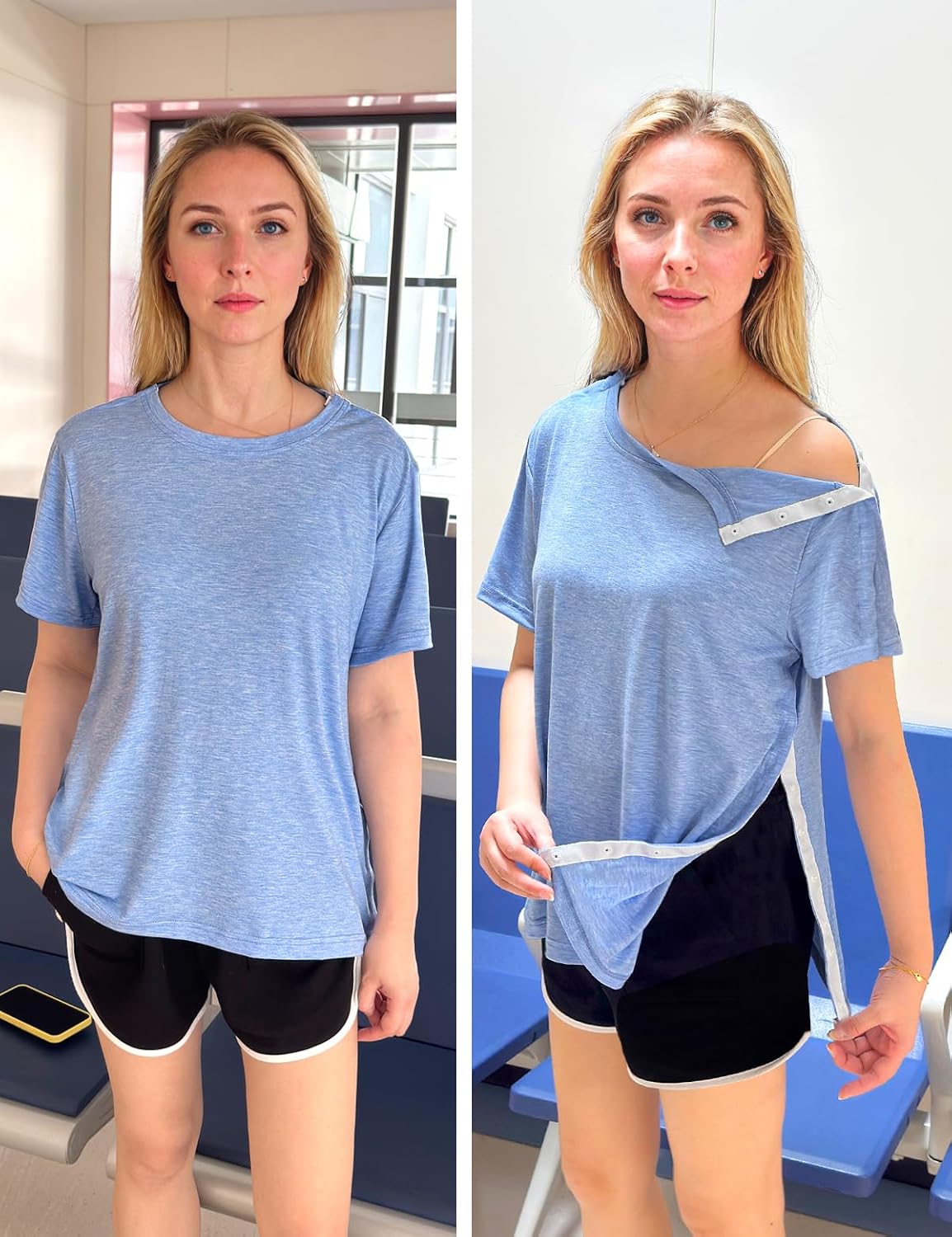 Post Shoulder Surgery Shirts for Women- Short Sleeve-Full Snap-Open Arm Shoulder Recovery Clothing Chemo Clothing - Image 4