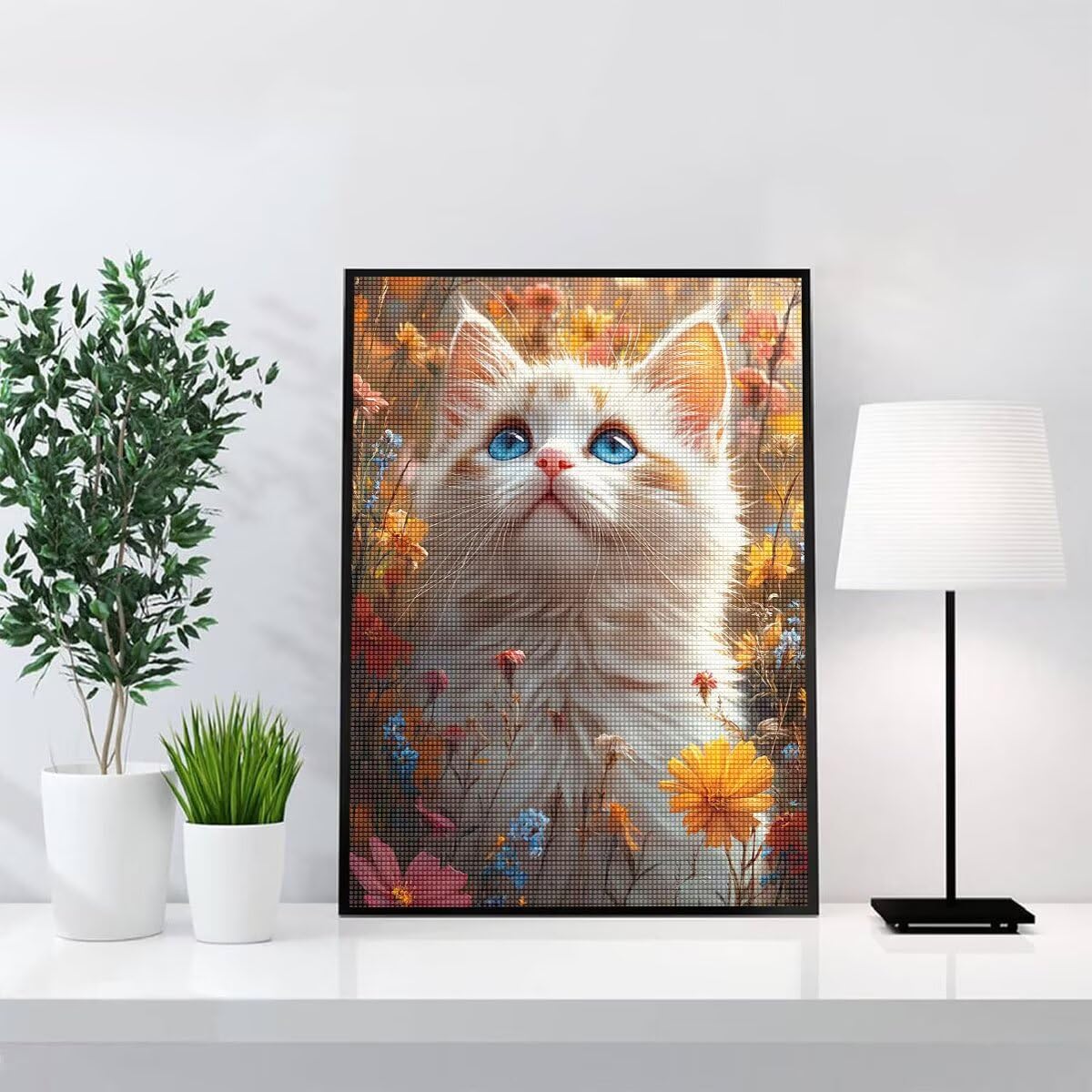 Diamond Painting Kit Completo, Diamond Painting Margherita, 5D Quadrato Pittura Diamante Kit Manualidades Adultos DIY Diamantini Crystal Art Disegni Ricamo Punto Croce Artigianale,60x90cm Gatto j0-666