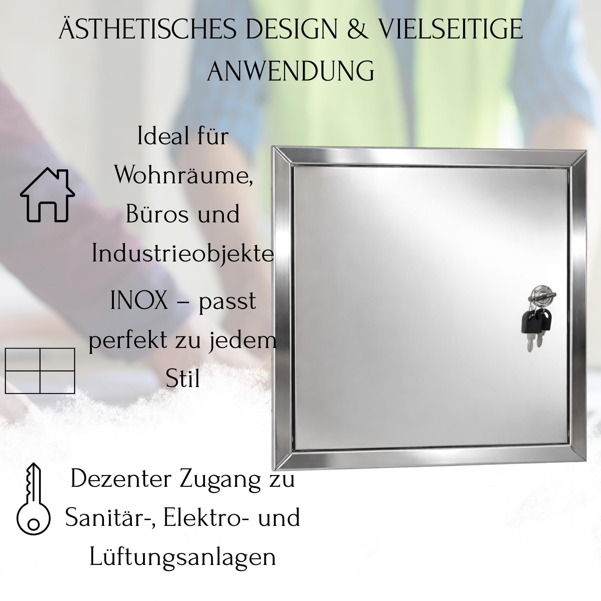 TMALASER Drzwi rewizyjne metalowe 80 x 80 cm Stal nierdzewna – klapa rewizyjna INOX 800 x 800 mm, zamek z kluczem - drzwi inspekcyjne do ścian karton-gips