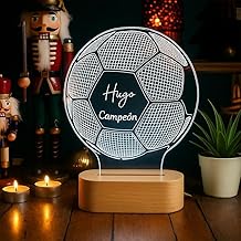 Personalised Football Lamp with Name – Communion Birthday Gift Children's Decorative LED Light with Wood – Original Detail – Children's Night Light Remover (Ball1)