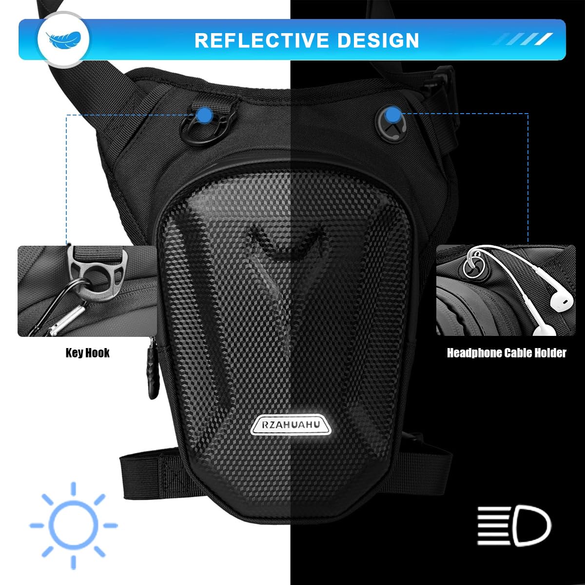 Marsupio Gamba Moto,Borsa Gamba Moto con Due Scomparti Principali per Riporre Oggetti Separati,Cinghie Regolabili per Vita e Gamba per Adattarsi a Diverse Misure Corporee