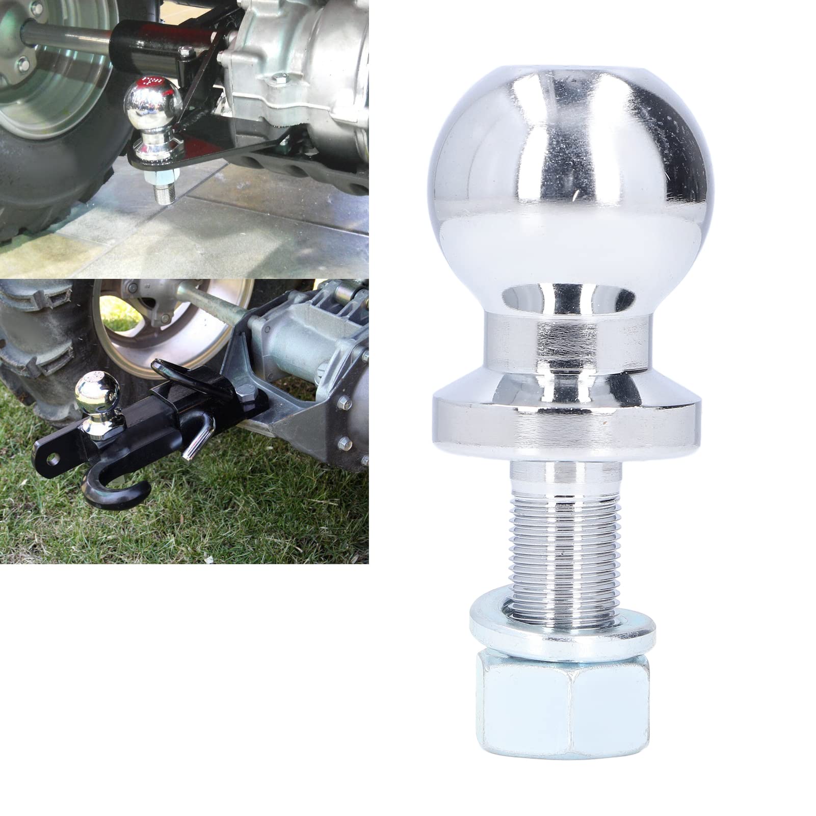 OUKENS Sfera del gancio di traino cromata, sfera del gancio di traino da 47,6 mm/1,87 pollici, del trattore da prato 2000 libbre solido in acciaio forgiato per roulotte di kart ATV