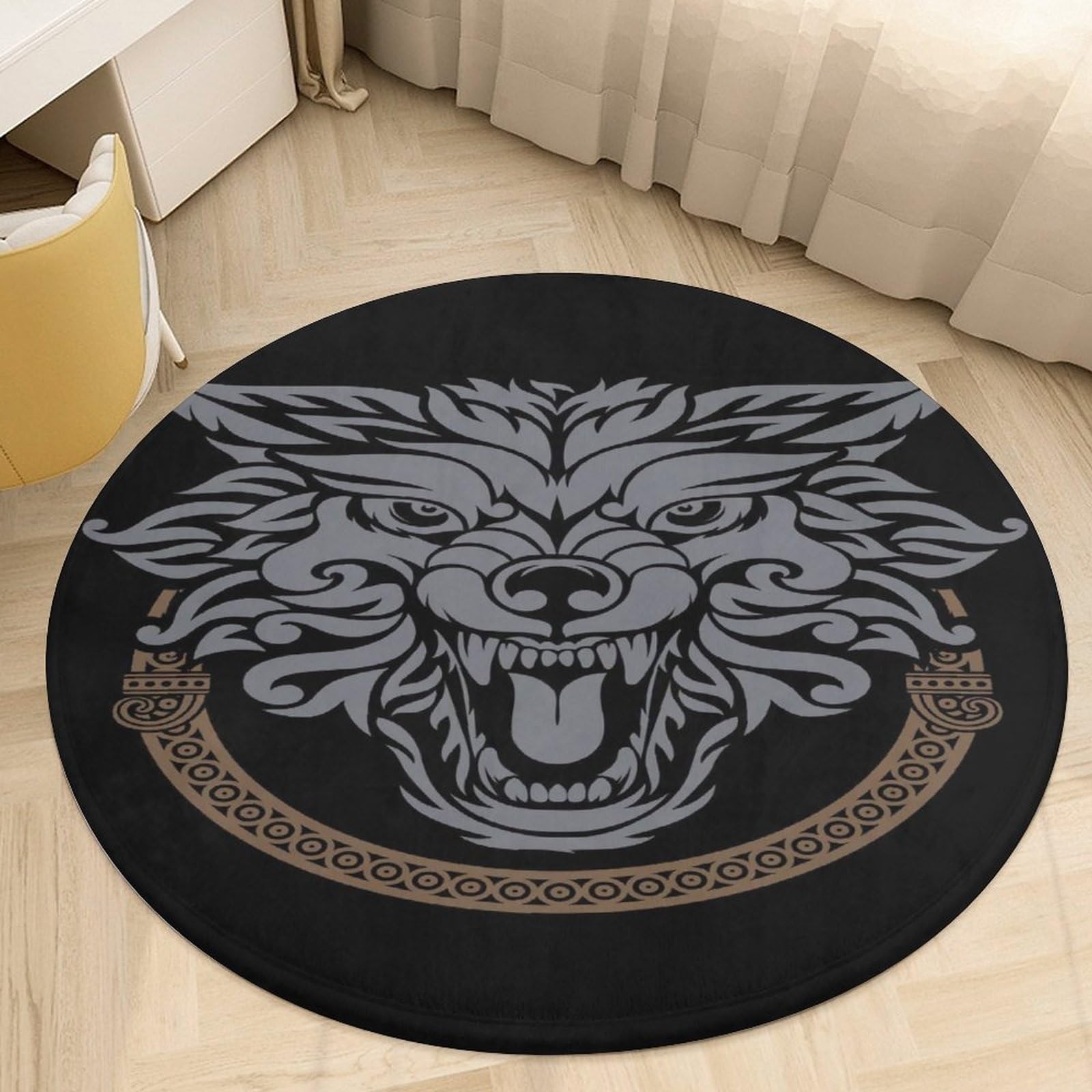 Tapis rond antidérapant évitez les glissades avec ce loup 3D
