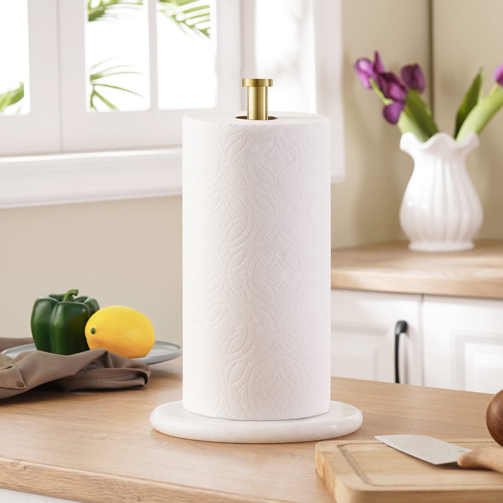 KES Gold Paper Towel Holder Kitchen Standing Paper Towel Roll Holders with Marble Base for