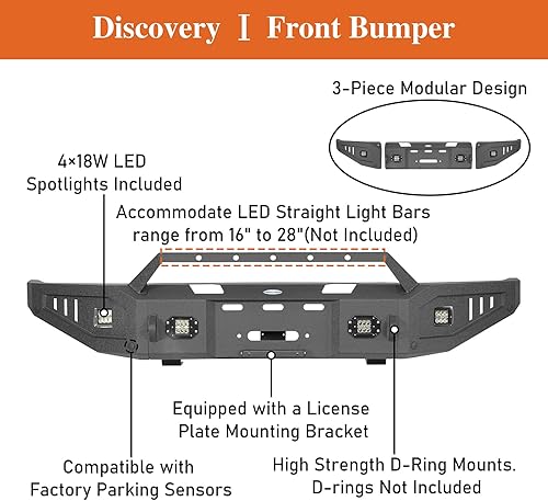 Miniatura 6 de Hooke Road Tundra parachoques delantero de acero todoterreno con placa de cabrestante y luces LED para camionetas Toyota Tundra 2014 2015 2016 2017