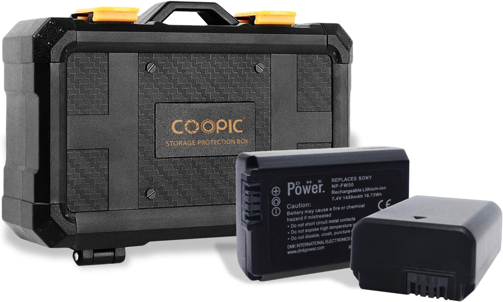 DMK Power 2 x NP-FW50 Camera Battery 1450mAh with Battery Storage Protection Box compatible with Sony A6000 A6500 A6300 A7 A7II A7SII A7S A7S2 A7R A7R2 A7RII A55 A5100 RX10 RX10II Cameras
