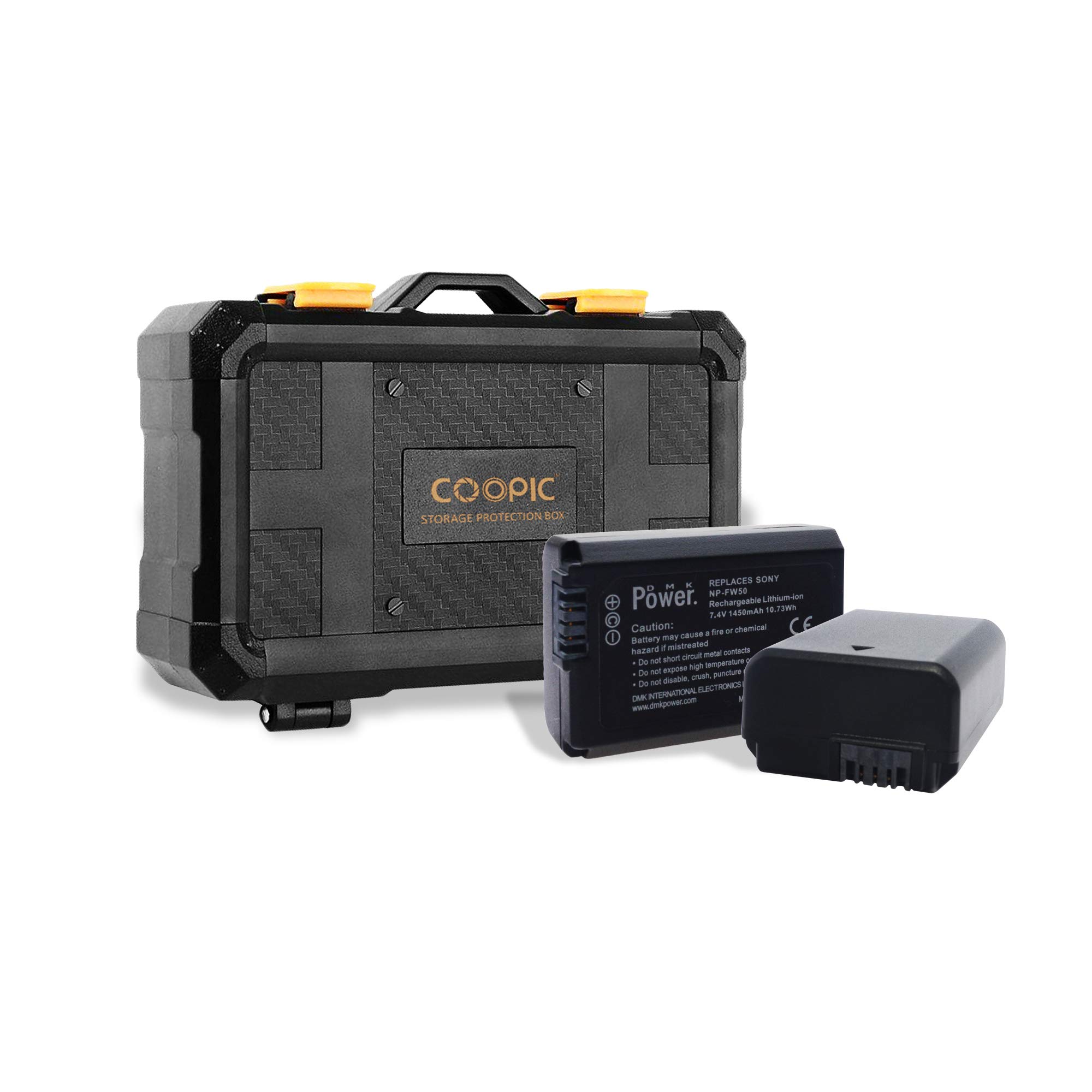 DMK Power 2 x NP-FW50 Camera Battery 1450mAh with Battery Storage Protection Box compatible with Sony A6000 A6500 A6300 A7 A7II A7SII A7S A7S2 A7R A7R2 A7RII A55 A5100 RX10 RX10II Cameras