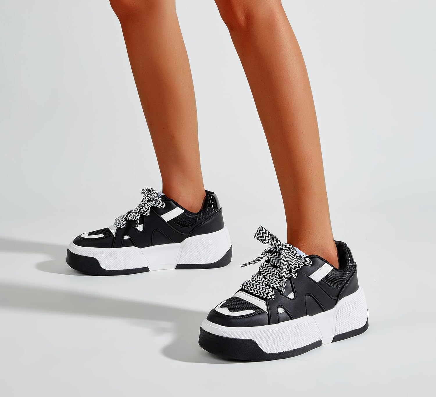 LUCKY STEP Women’s Platform Fashion Sneakers Lace up Casual Faux Leather Comfortable Thick Sole Tennis Walking Shoes - Image 9