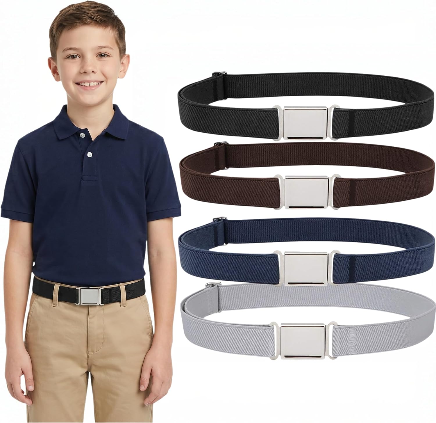 JASGOOD Kids Adjustable Magnetic Belt Boys Girls Elastic Belt with Easy Magnetic Buckle for Back to School Girls