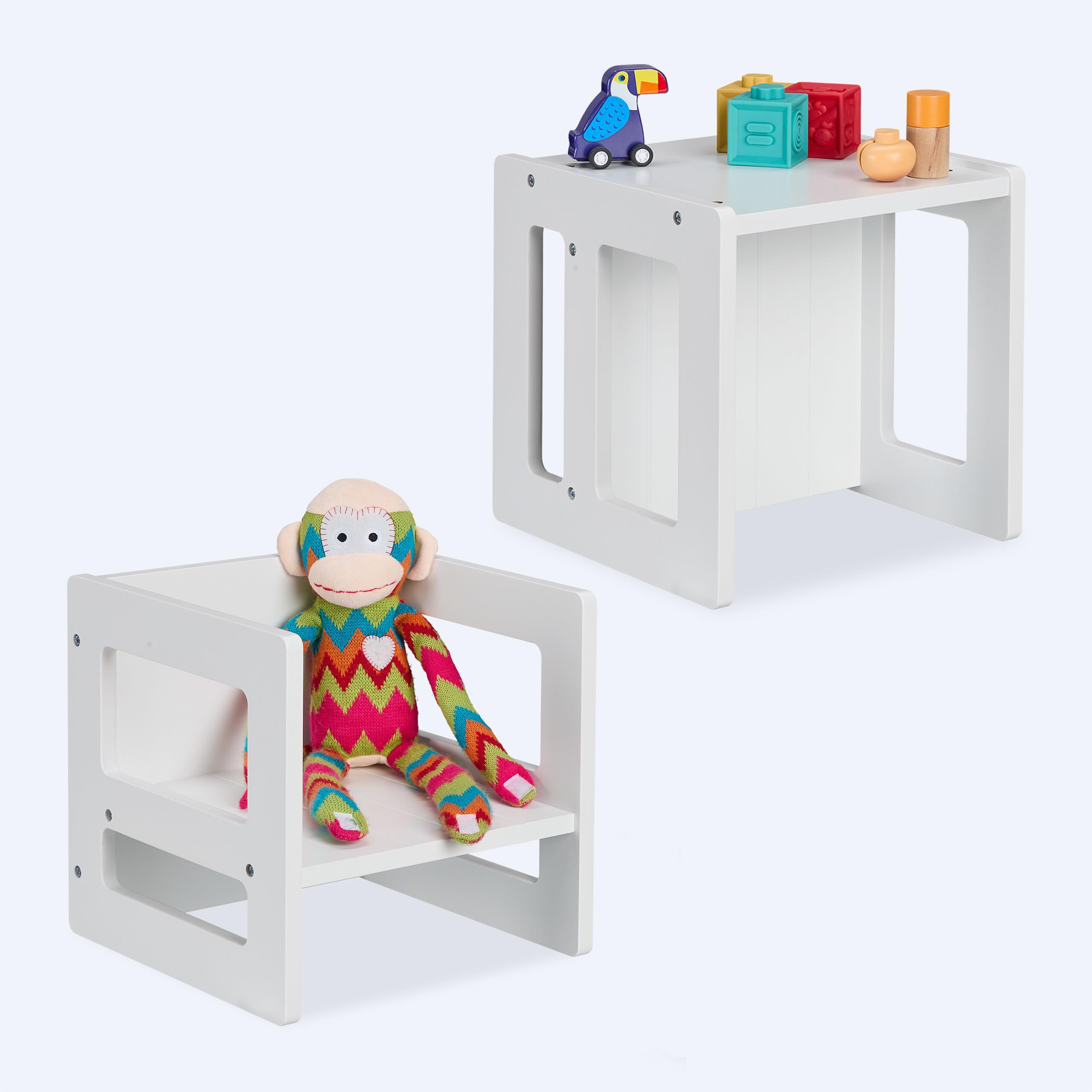 Relaxdays Lot de 2 Tabourets Enfants MDF Blanc 30x30x30 cm