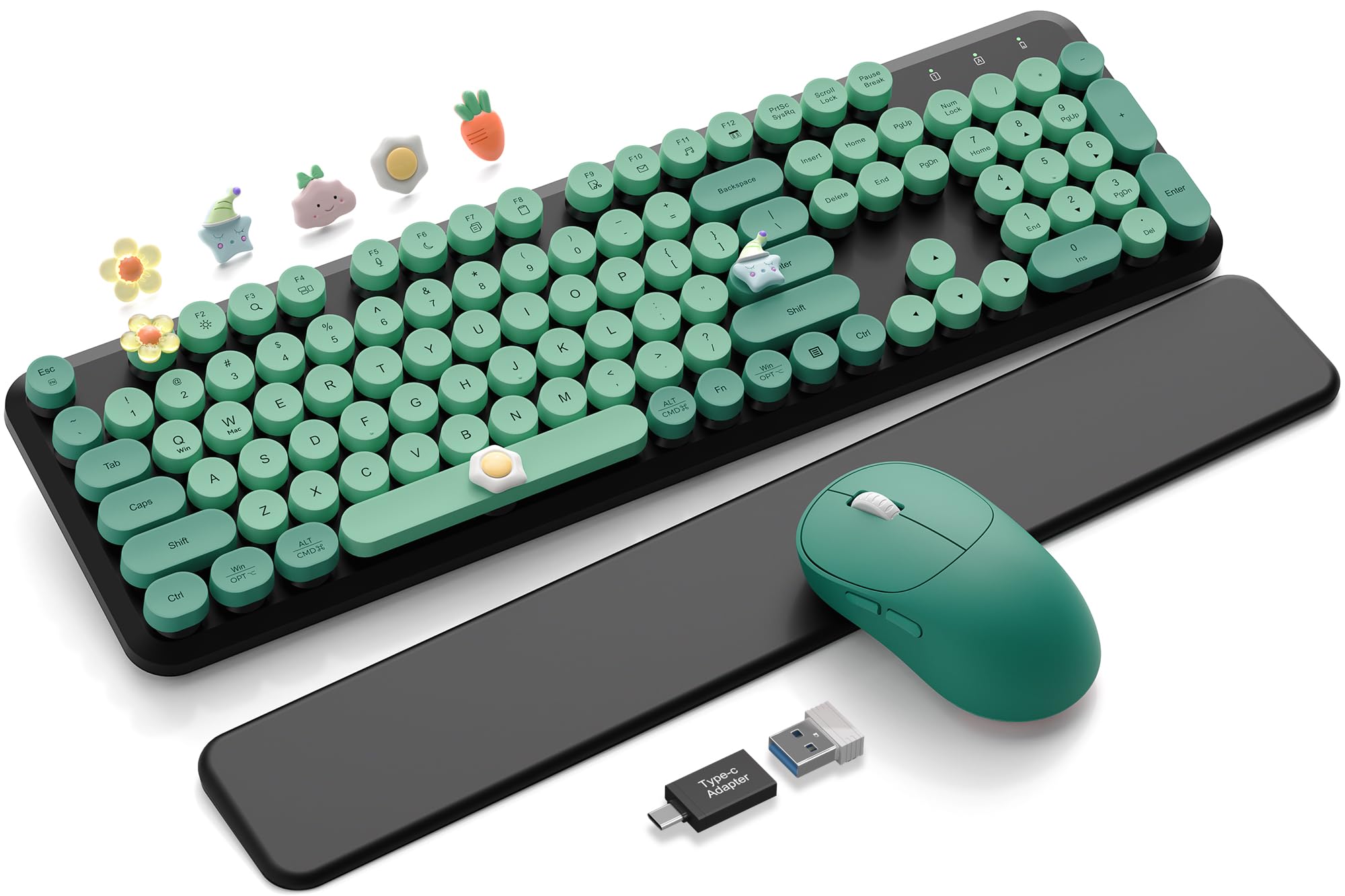 Wireless Keyboard and Mouse Combo, Cute Typewriter, Magnetic Wrist Rest | Full-Size, Roun…