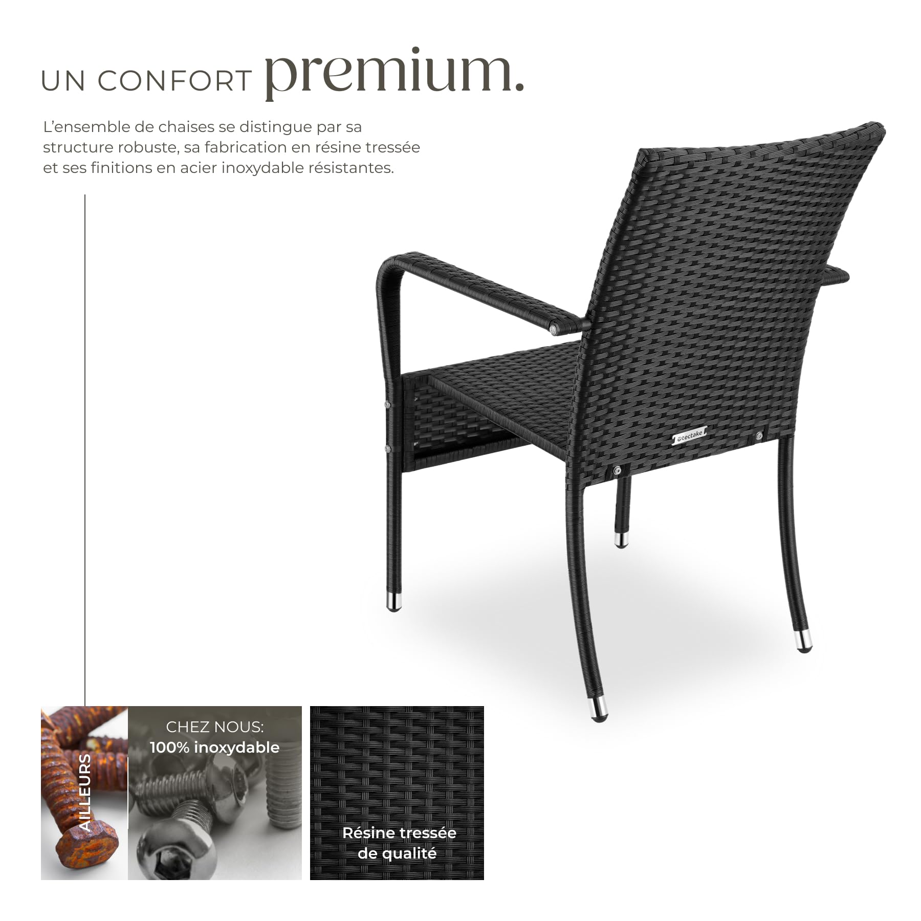 tectake® Lot de 8 Chaise de Jardin Fauteuil Salon avec Accoudoirs pour Salon de Jardin Exterieur Acier laqué & polyrotin, Mobilier Chaise rotin Amenagement Balcon Terrasse Veranda
