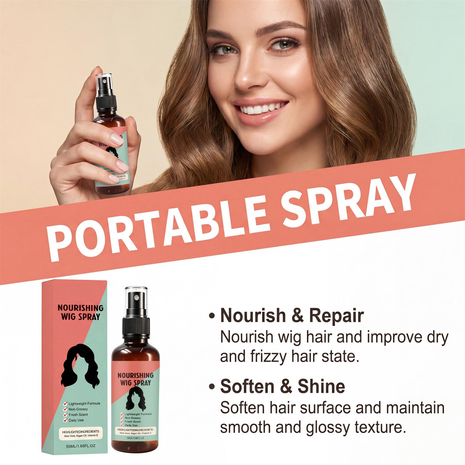 Lekki, pielęgnujący spray do peruki, odżywka i rozczesywacz w jednym – nawilżający dla lśniących i elastycznych włosów. Redukuje filcowanie i puszenie się, sprawia, że włosy są natychmiast (8 szt.)