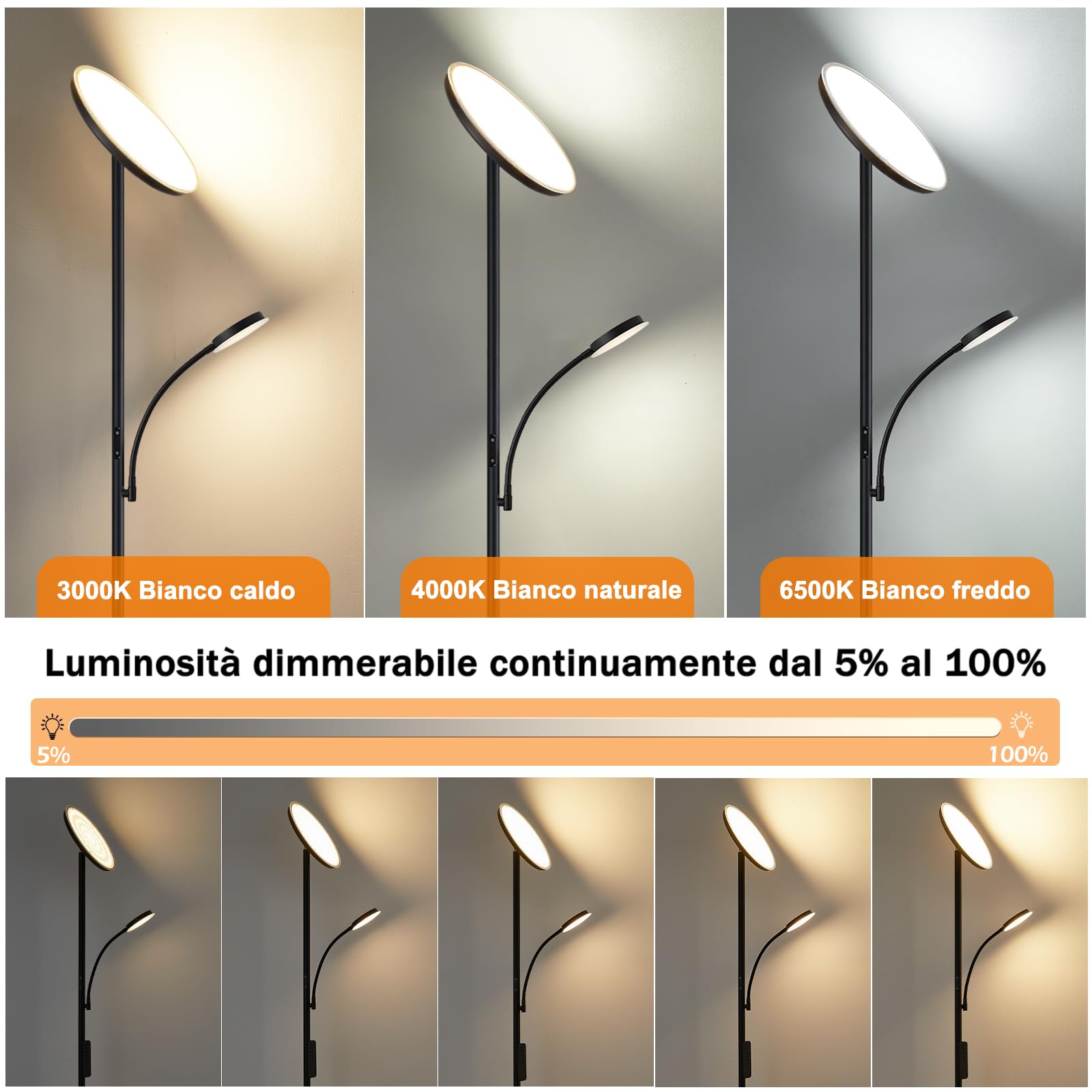 GyroVu Lampada da terra a LED dimmerabile 2 in 1