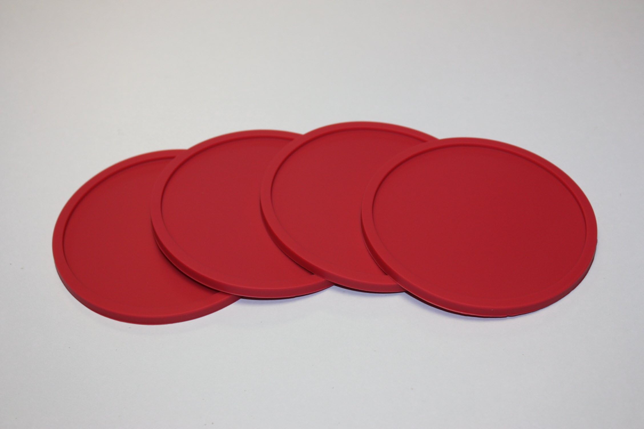 Premium Rubber Silicone Hot Drink Coasters Place Mat Coffee Tea Mug - 4 Pack (Red)