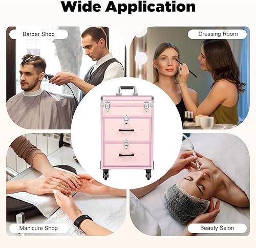 Miniatura 9 de Caja de almacenamiento de la carretilla del viaje del cosmético del caso del maquillaje del, Rosado, Moderno
