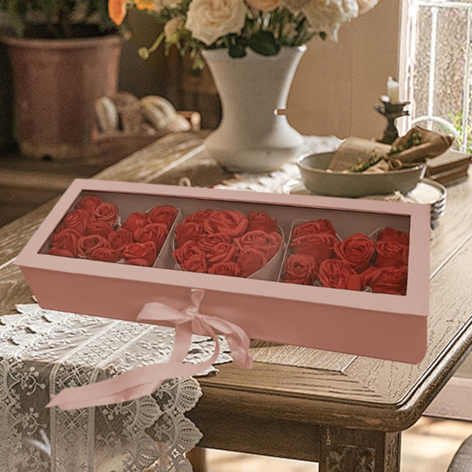 REGALO MAMMA Contenitore per Rifiuti Floreali con Coperchio, Leggero, Multiuso, Sottovuoto, 56x20x10,4 Cm, Rosa