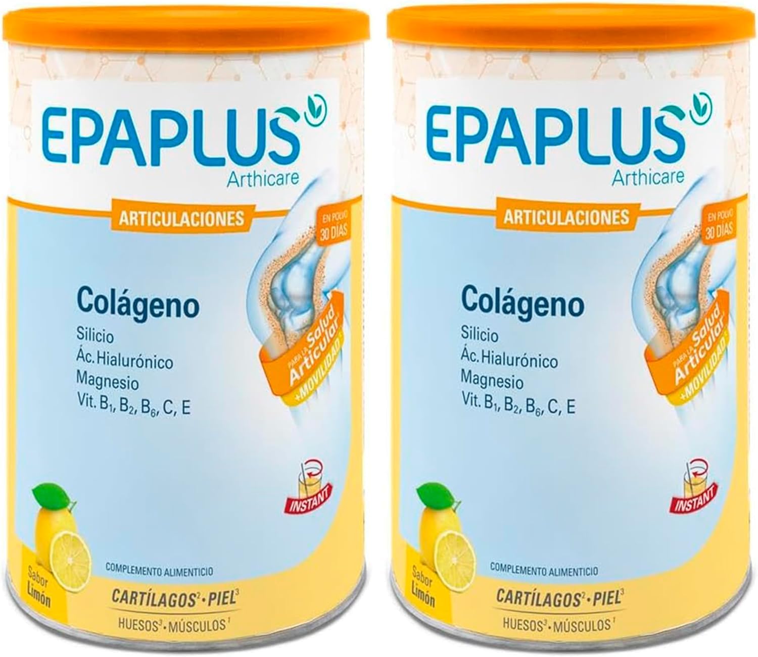 EPAPLUS Arthicare, Colágeno Hidrolizado con Silicio y Ácido Hialurónico, Disolución Instant Sabor Limón, Tratamiento Duplo 30 Días x 2