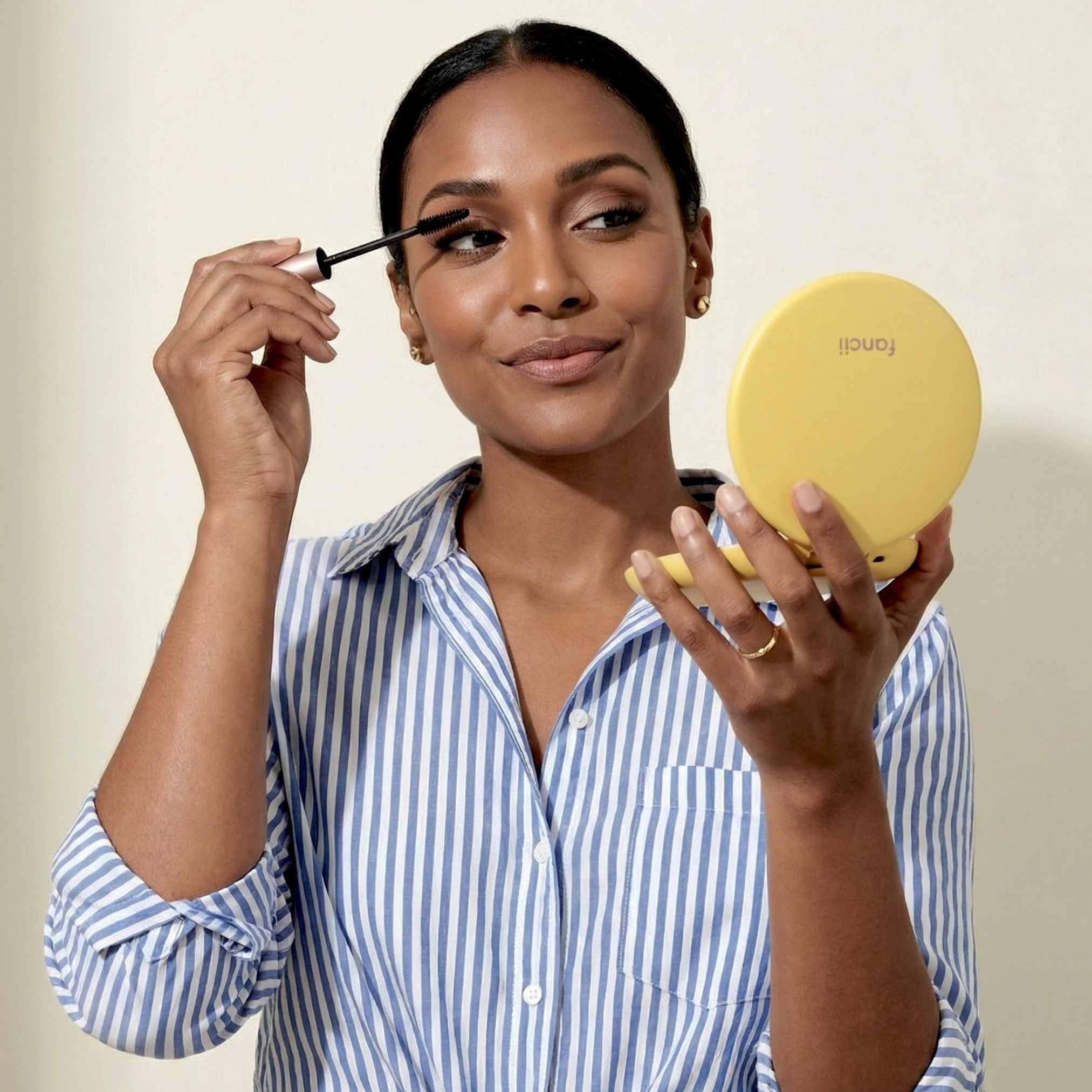 Fancii Taylor - Espejo de maquillaje de viaje con luz LED, recargable, aumento de 10x/1x, sistema de iluminación Tru-Glow, XL grande de 5 pulgadas de ancho, espejo compacto para bolsos (caléndula)