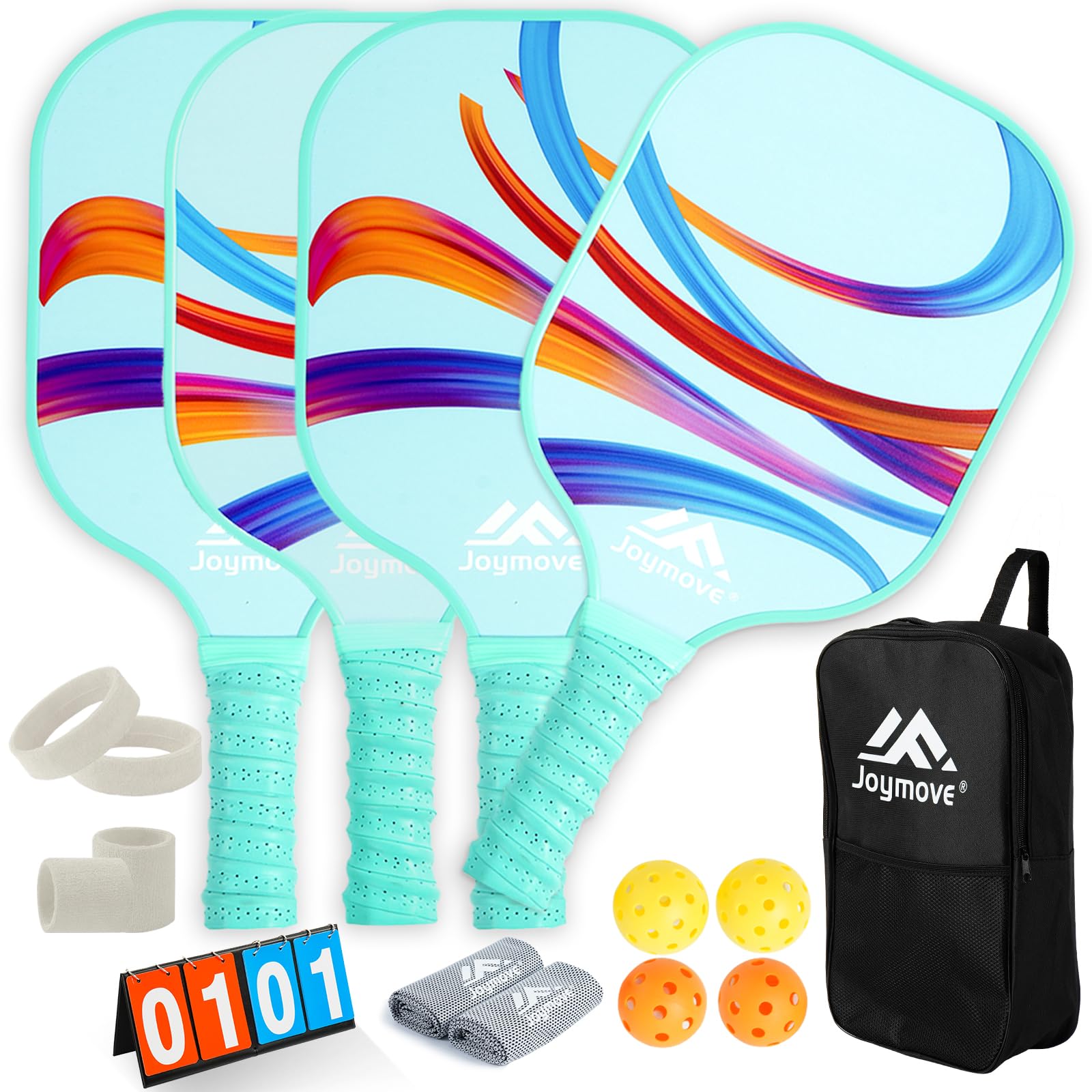 JOYMOVE Pickleball Paddles Set of 2/3/4, USAPA Approved Fiberglass Pickleball Set with Lightweight Pickleball Rackets, Carbon Paddles and Pickleballs, Gifts for Beginners