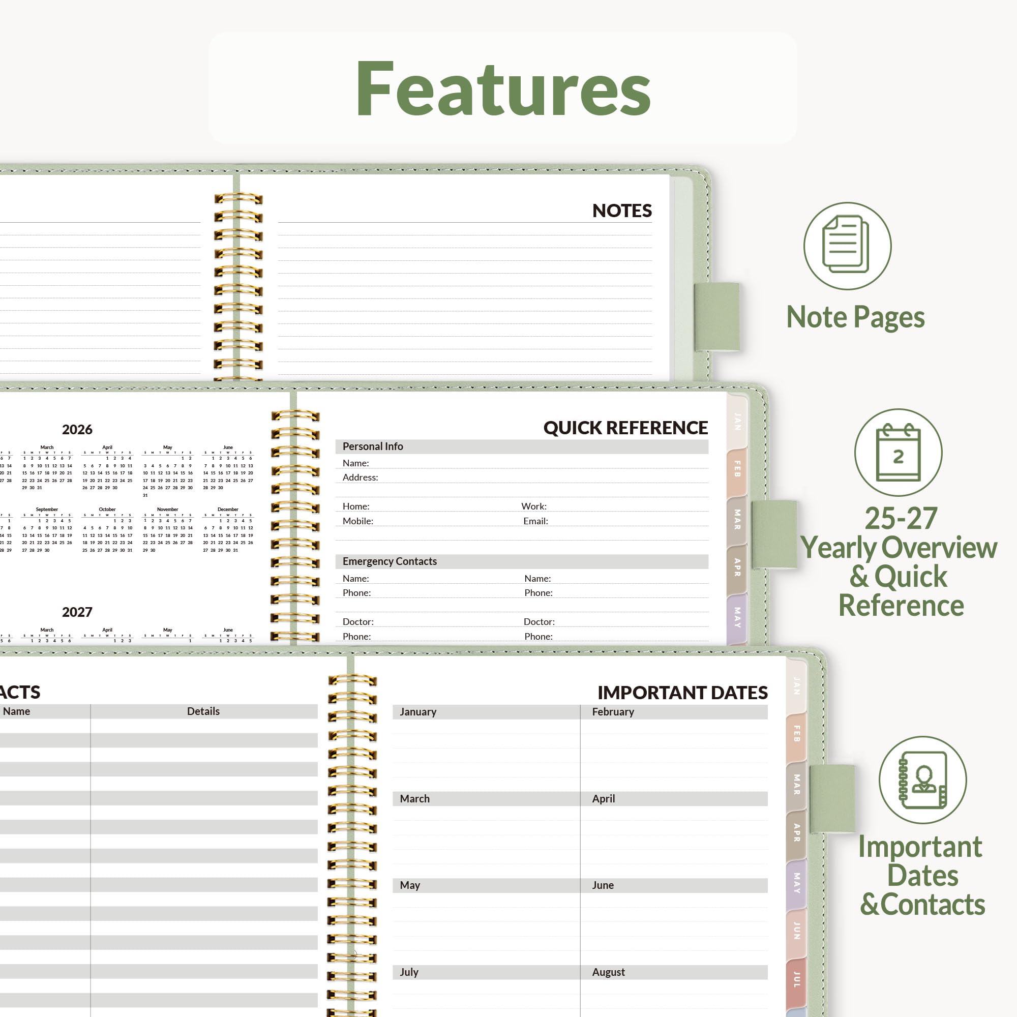 SUNEE 2026 Weekly Monthly Planner 6 4x8 5- 12 Month January 2026 - December 2026 Vegan Leather Cover — view 7