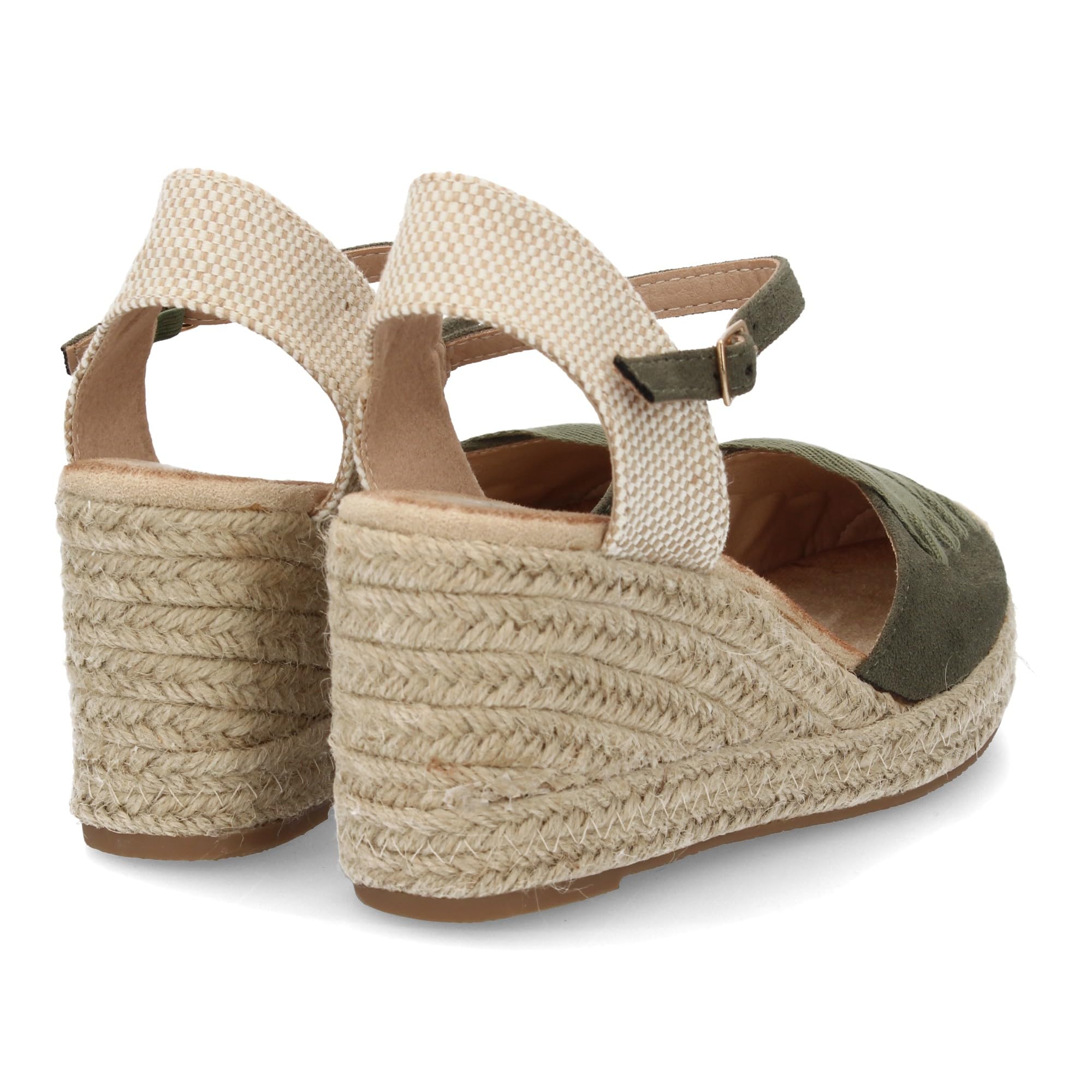 shoes&blues.es Alpargata de Mujer con Cuna Forrada de Yute, Comoda y Ligera. Diseno Cerrado en la Parte Delantera con Adorno de Cintas a Tono. Cierre de Hebillas Ajustable, Ideal Verano.