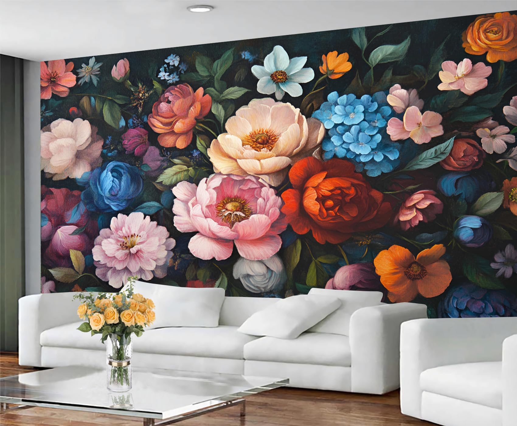 GIVLWF Floral Wallpaper, Boho Floral Self Adhesive Wallpaper for Living Room, Rustic Florals Wall Paper for Bedroom, Retro Flowers Wall Mural, Simple Large Mural & Room Decor — image 1