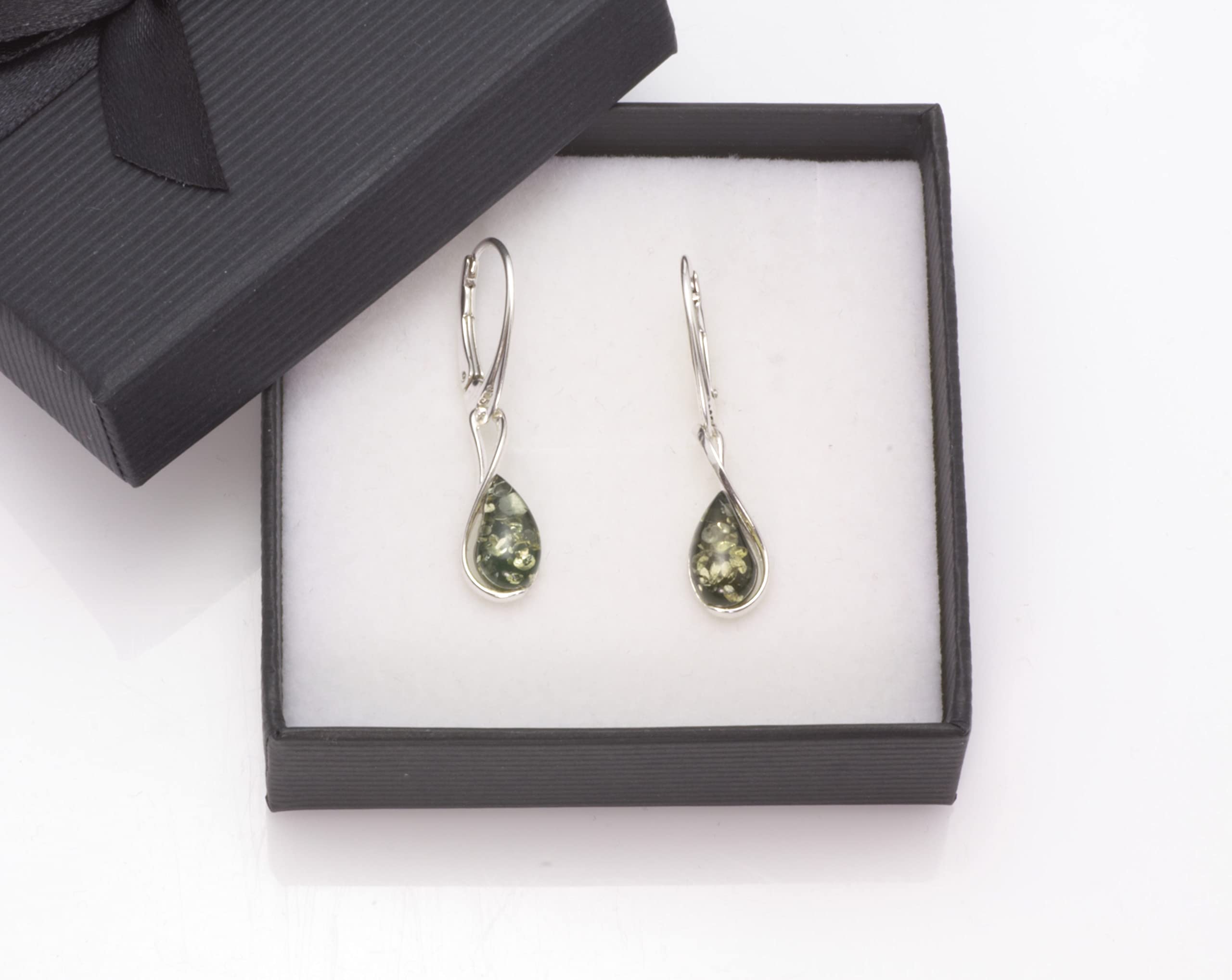 Pendientes de Plata de Ley 925 de ámbar báltico, Colgantes Colgantes, joyería de ámbar de Piedras Preciosas Verdes Naturales para Mujer, Pendientes con Palanca Trasera