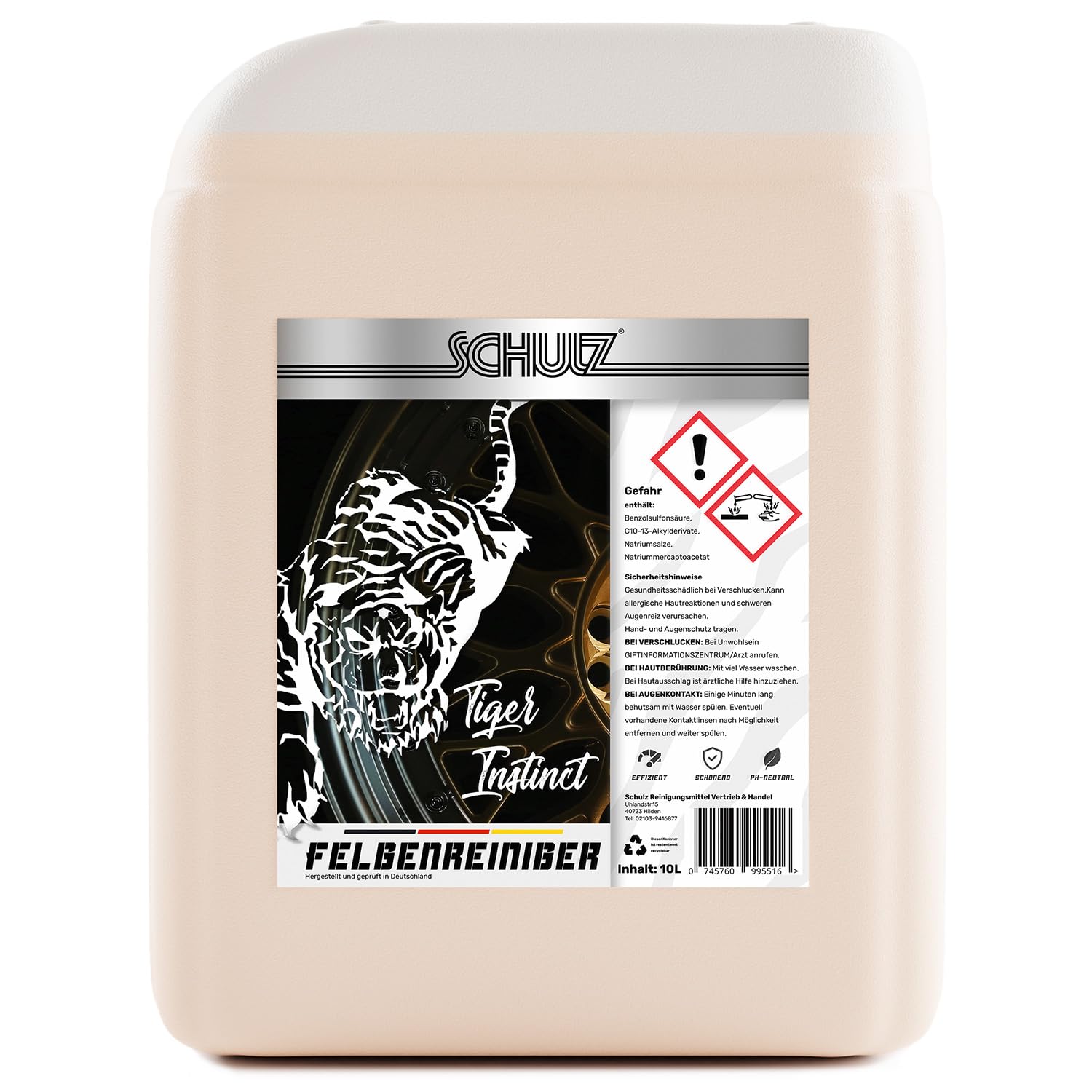 Schulz Tiger Instinct: wysoce skuteczny środek do czyszczenia felg, kanistry o pojemności 10 l, do błyszczących felg aluminiowych – delikatne czyszczenie i jakość Made in Germany