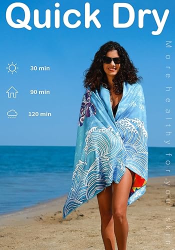 Miniatura 5 de Toalla de playa de microfibra fina y ligera, sin arena, de secado rápido, absorbente, toallas compactas para piscina, camping, accesorios de playa,