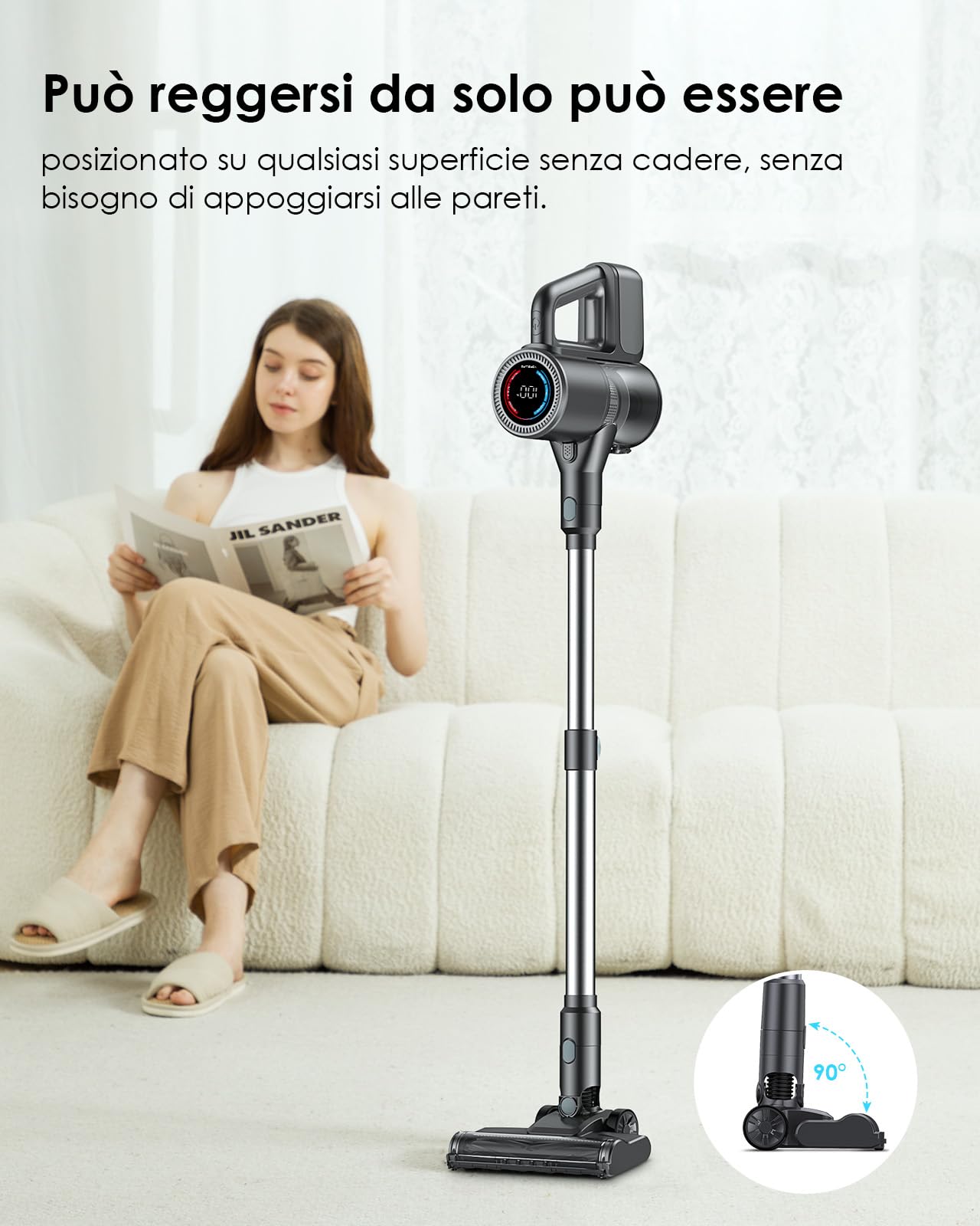 VersLife S7PRO Aspirapolvere senza fili, 500W/40KPA Scopa Elettrica, fino a 45 minuti di autonomia, display LED e luci frontali verdi, aspirapolvere autoportante per pavimenti duri, tappeti