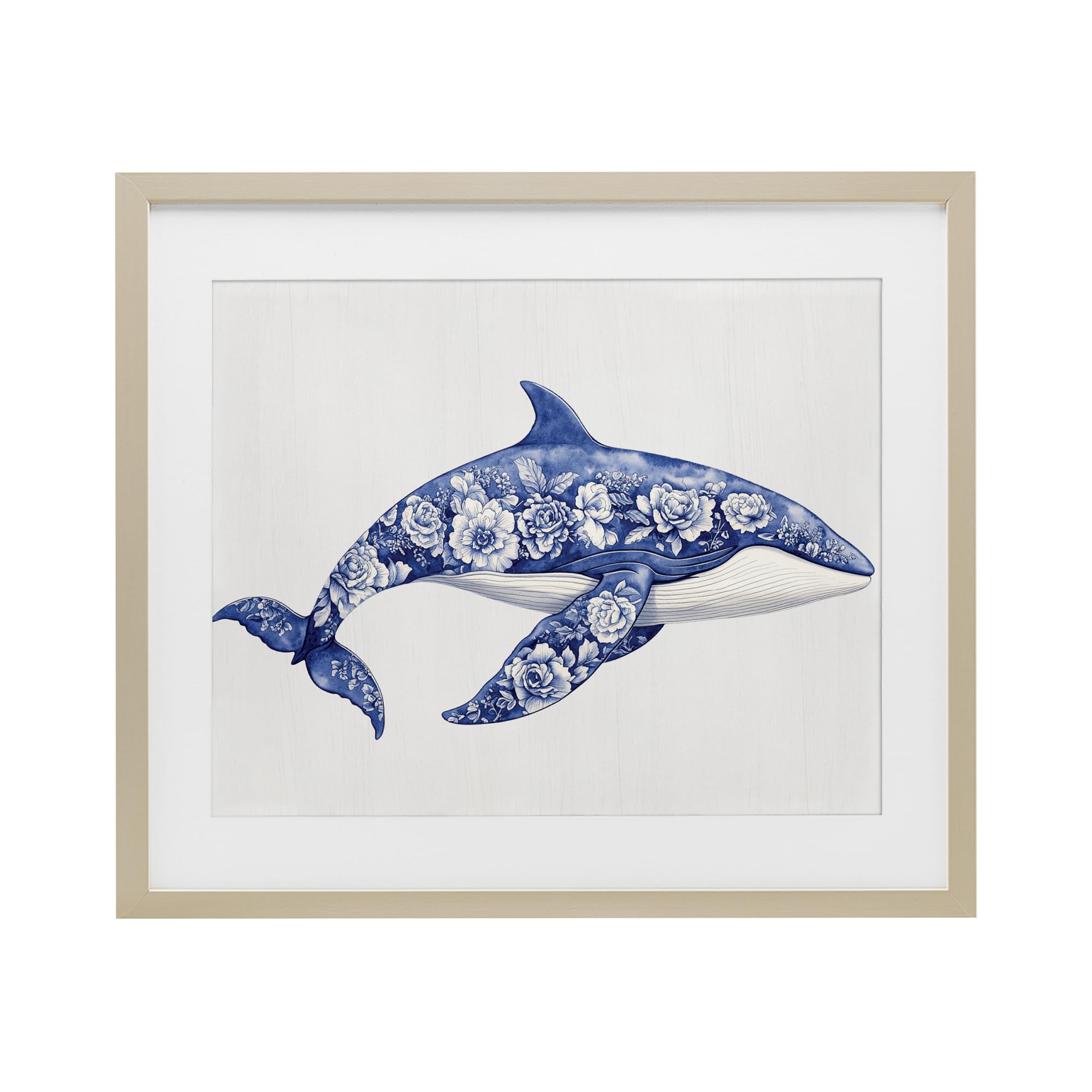 Impression encadrée toile florale baleine finitions bouleau